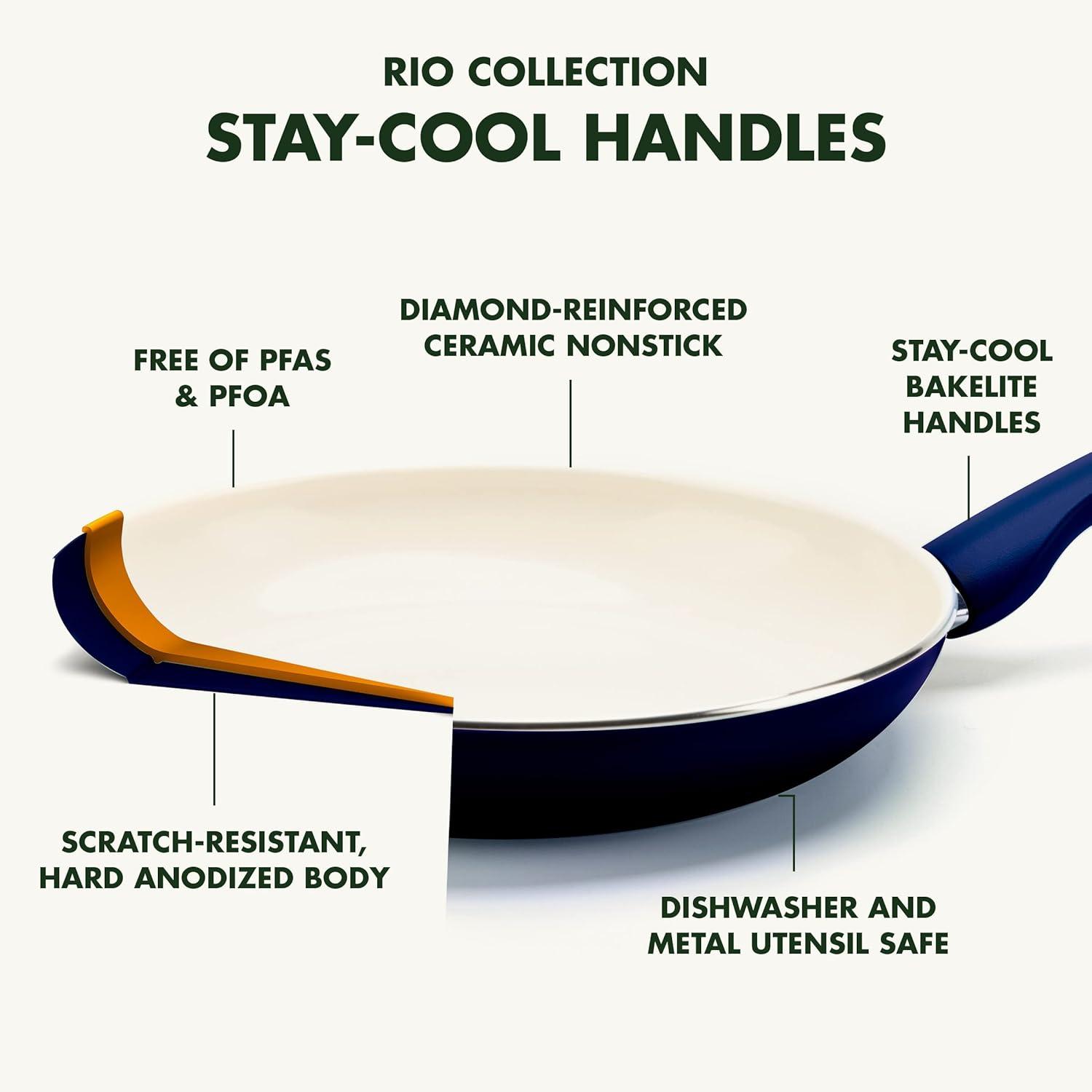 GreenPan Rio Healthy Ceramic Nonstick 16 Piece Cookware Set, Oxford Blue