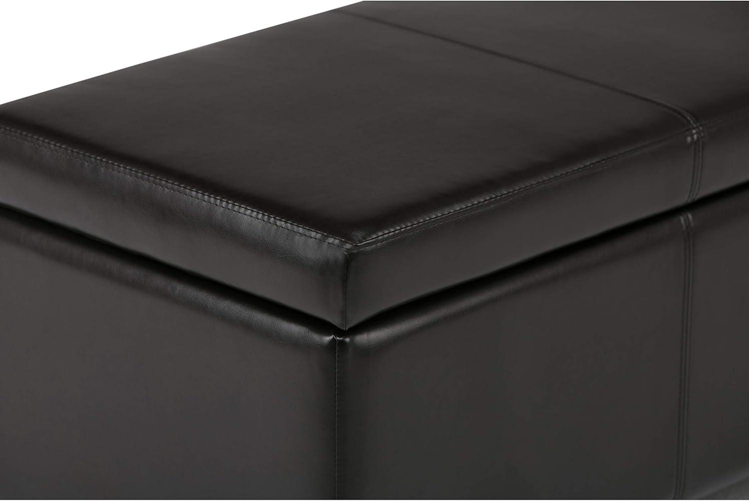 Simpli Home Avalon Storage Ottoman Bench In Tanners Brown Vegan Faux Leather