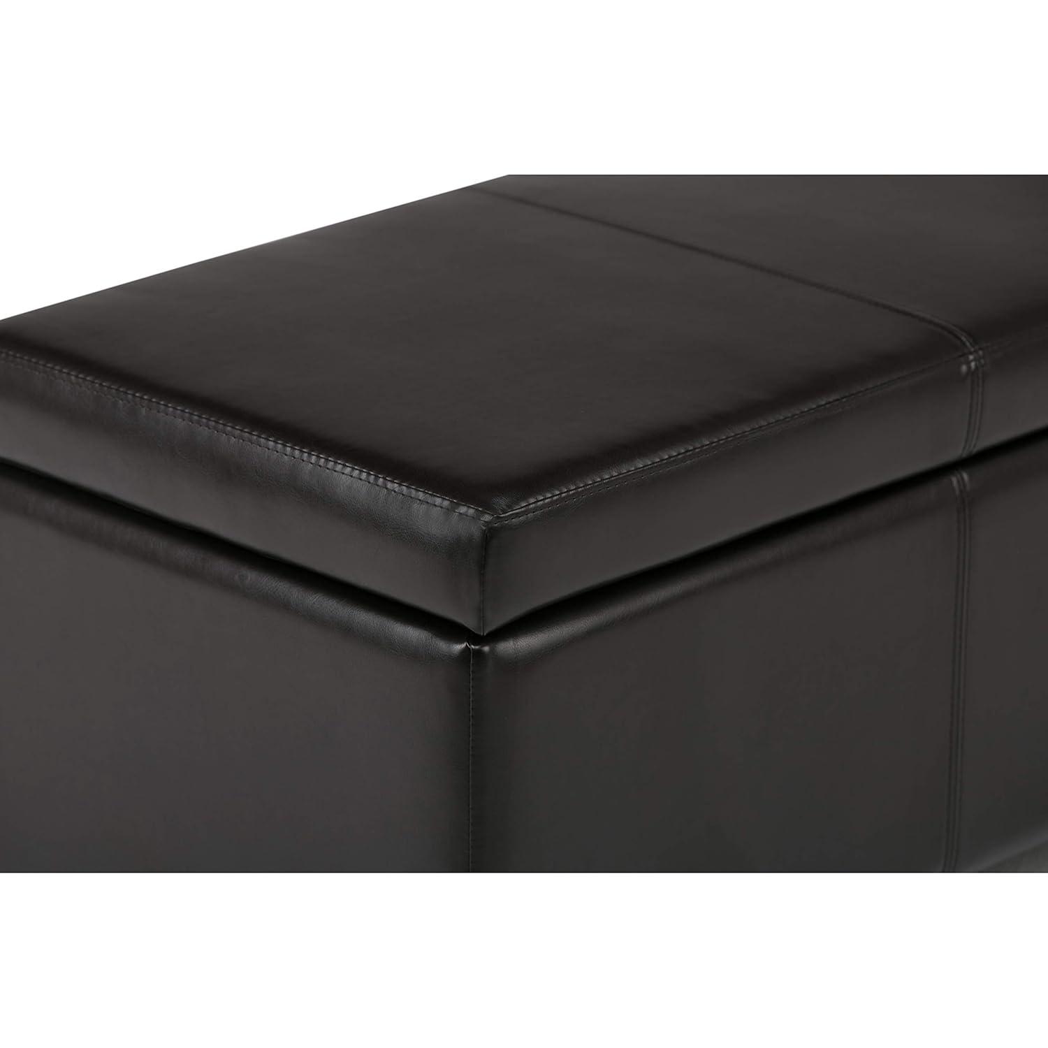 Simpli Home Avalon Faux Leather Storage Bench in Tanners Brown