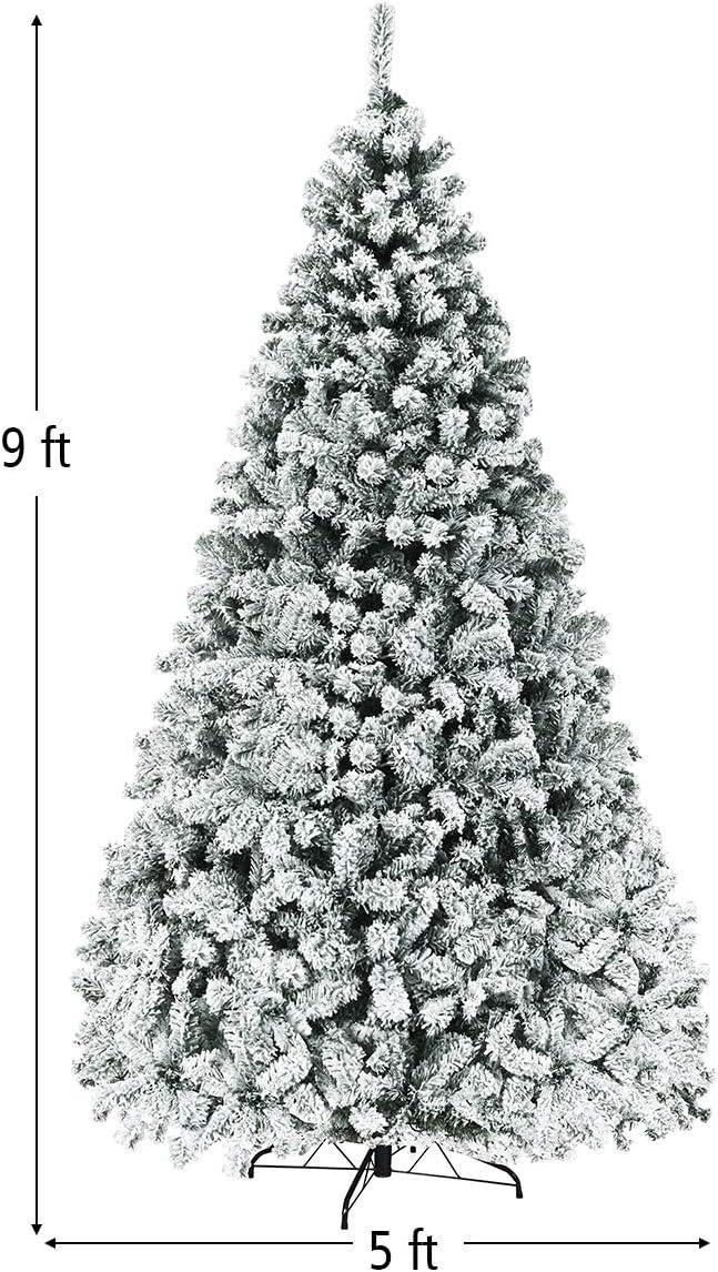 9-Foot White Flocked Pine Christmas Tree with Warm LED Lights