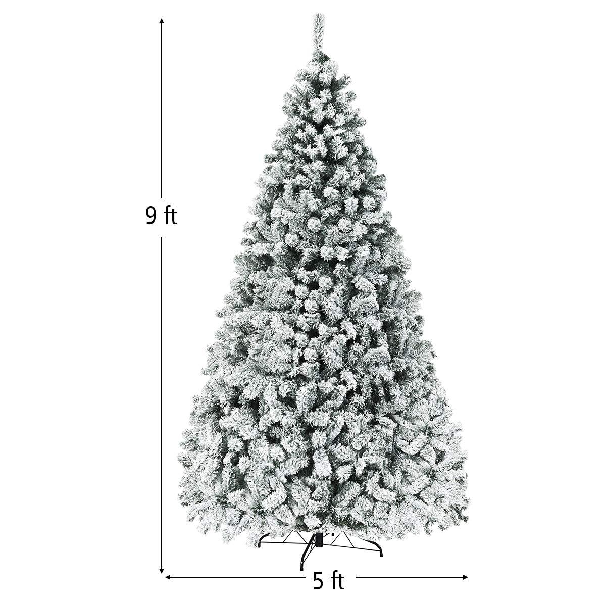 9-Foot White Flocked Pine Christmas Tree with Warm LED Lights