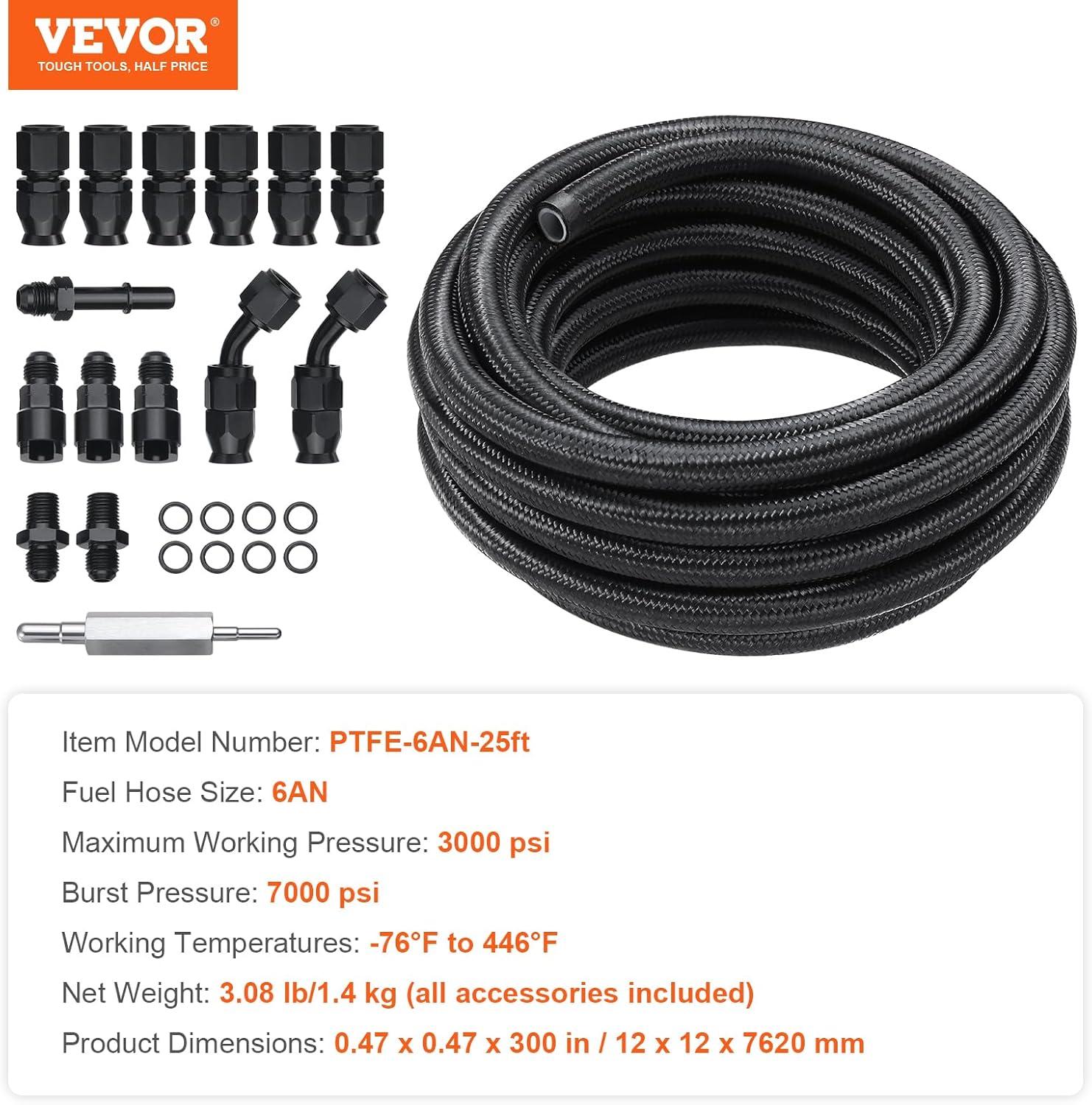 6AN Fuel Line Kit, 25 FT Fuel Hose Kit, 5/16" Nylon Stainless Steel Braided PTFE Fuel Line Kit, E85/Oil/Gas/Diesel Hose End Fitting Kit, with 15 PCS Swivel Fitting Adapter