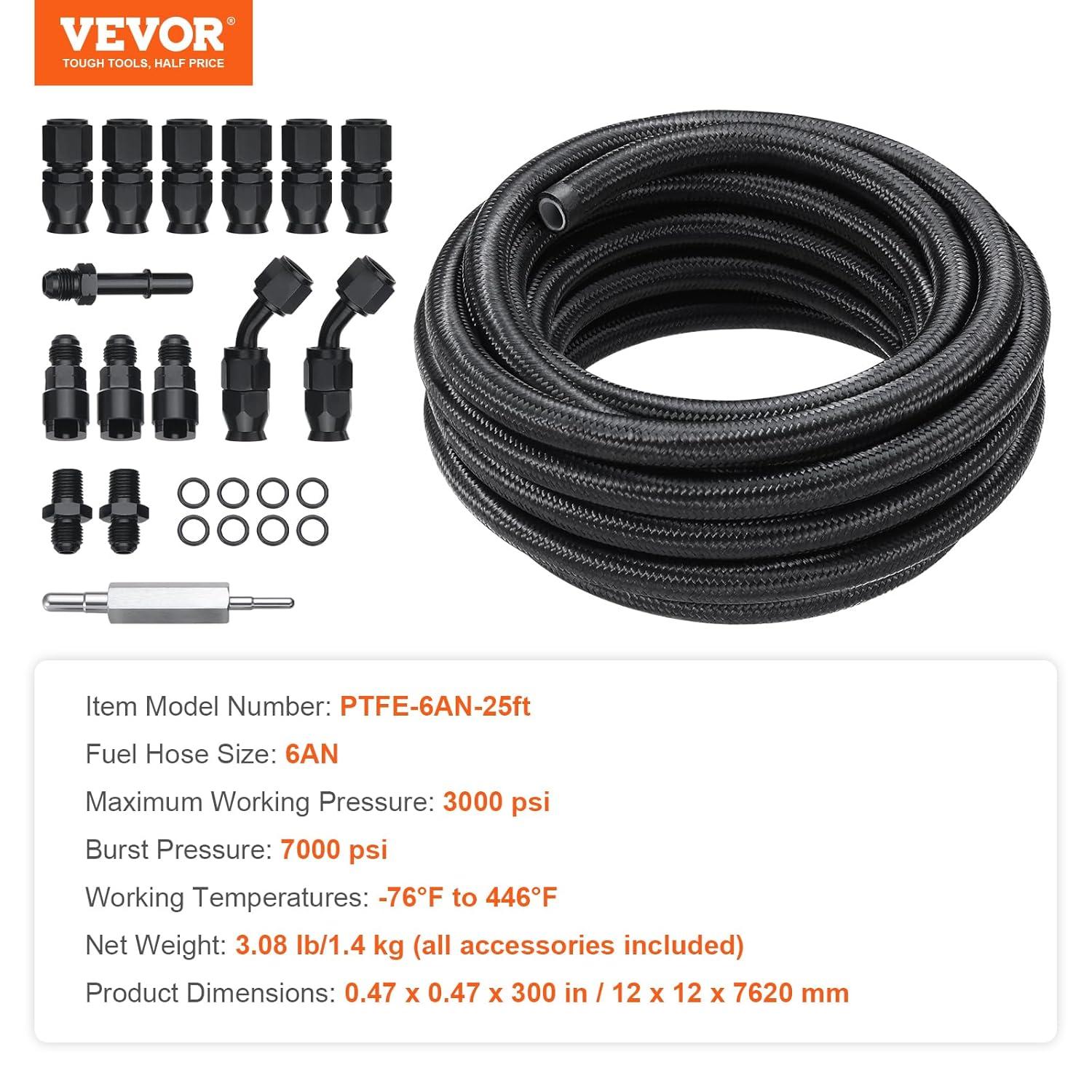 6AN Fuel Line Kit, 25 FT Fuel Hose Kit, 5/16" Nylon Stainless Steel Braided PTFE Fuel Line Kit, E85/Oil/Gas/Diesel Hose End Fitting Kit, with 15 PCS Swivel Fitting Adapter