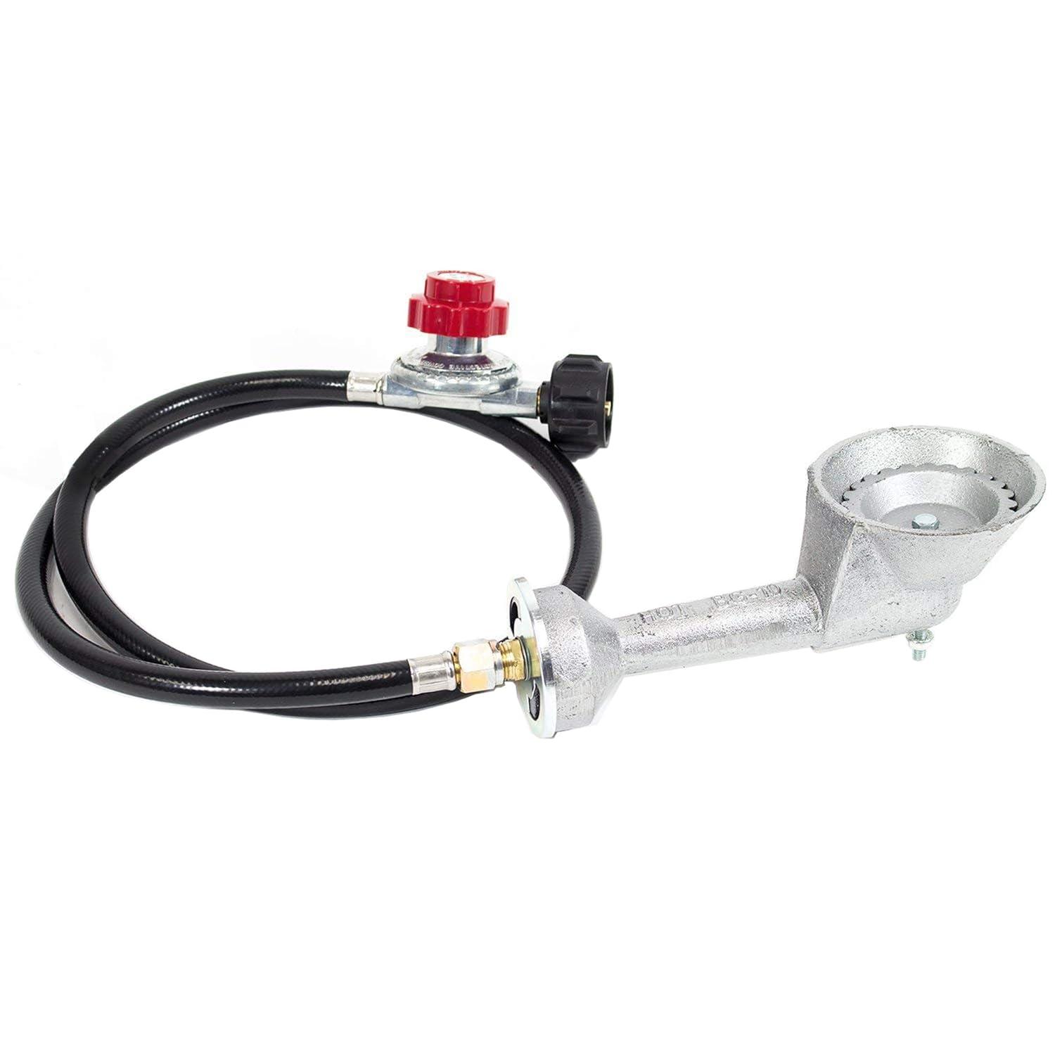 GasOne High Pressure Cast-Iron Round Burner Head with Brass Fitting O, Regulator & Hose, 50200+2109