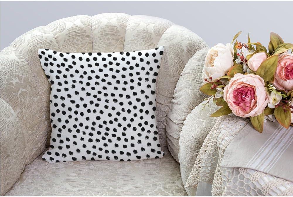 HGOD DESIGNS Polka Dots Decorative Throw Pillow Cover Case,Brush Strokes Dots Cotton Linen Outdoor Pillow Cases Square Standard Cushion Covers for Sofa Couch Bed Car 18x18 inch Black