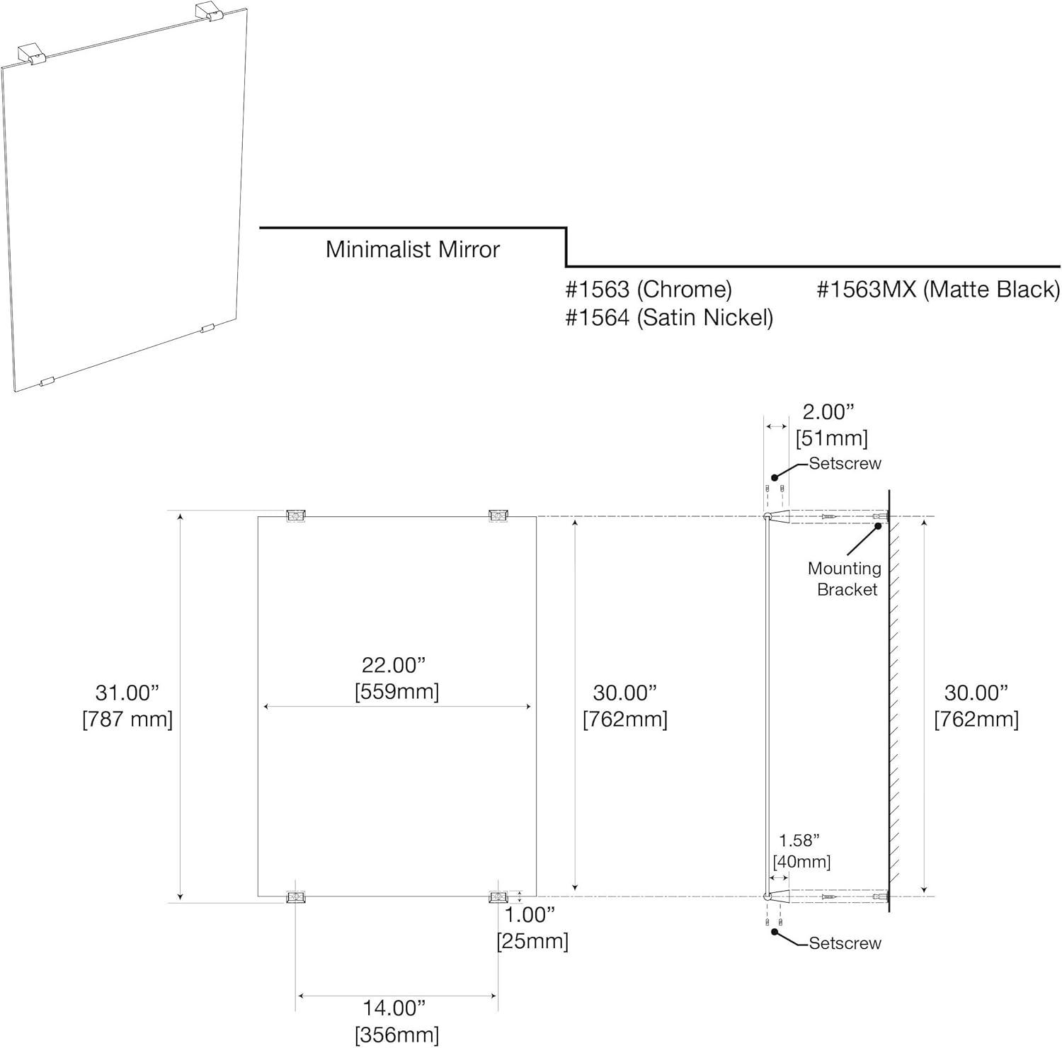 Bleu Wall Mounted Rectangle 30"H x 22"W Bathroom Vanity Mirror