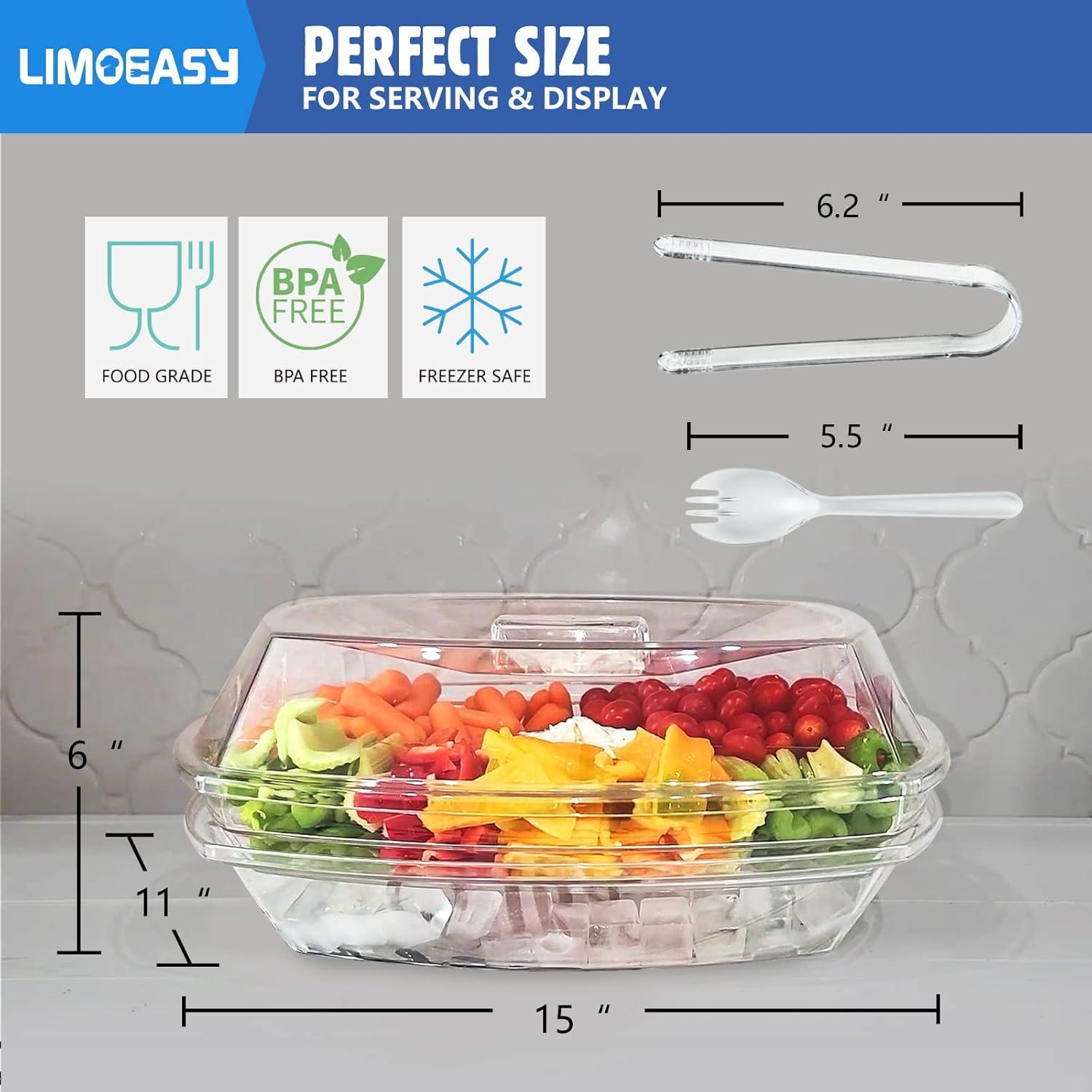 15 Inch Clear Chilled Veggie Tray with Lid and Compartments