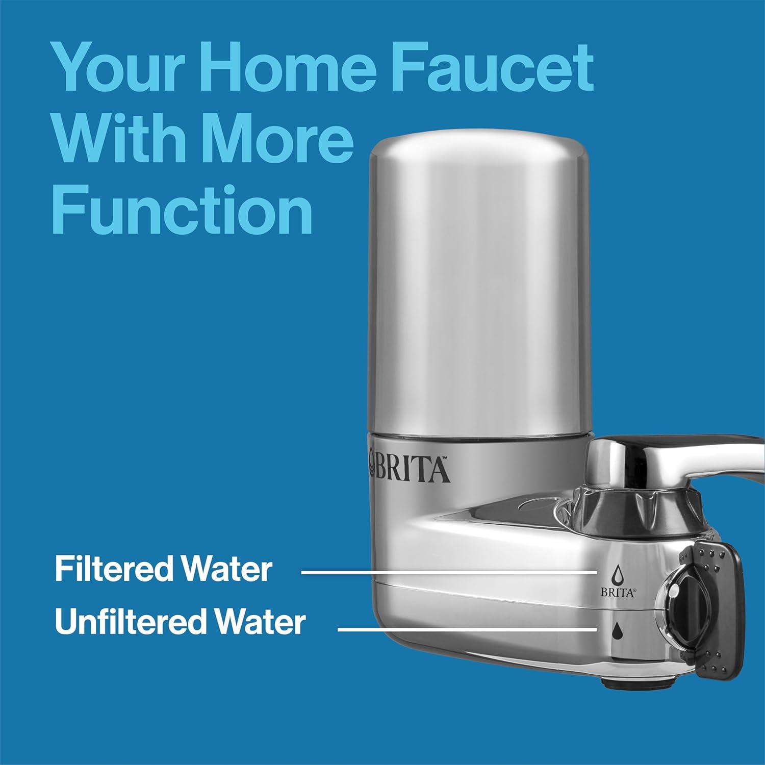 Brita Chrome Tap Water Faucet Filtration System with 2 Filters and Filter Change Reminder