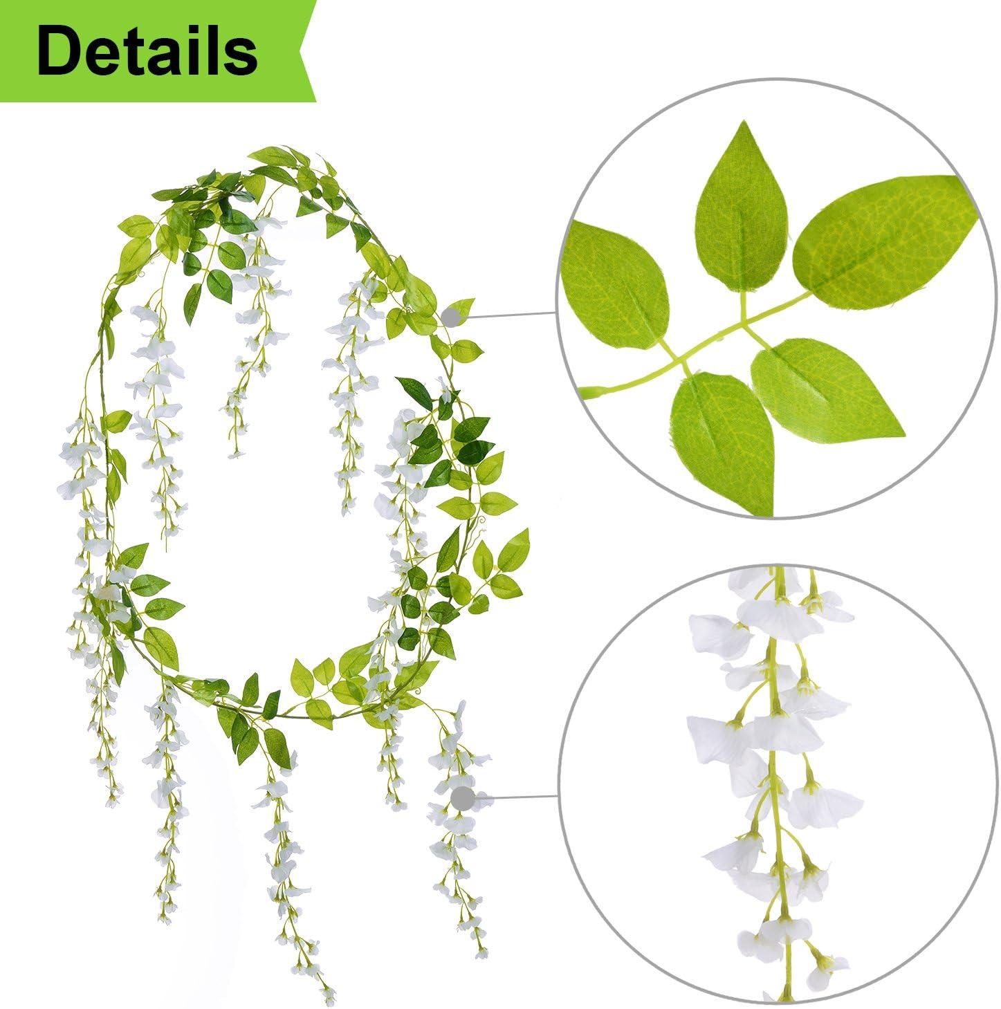 COM4SPORT Wisteria Artificial Flowers Garland, 4Pcs Total 28.8ft White Artificial Wisteria Vine Silk Hanging Flower for Home Garden Outdoor Ceremony Wedding Arch Floral Decor