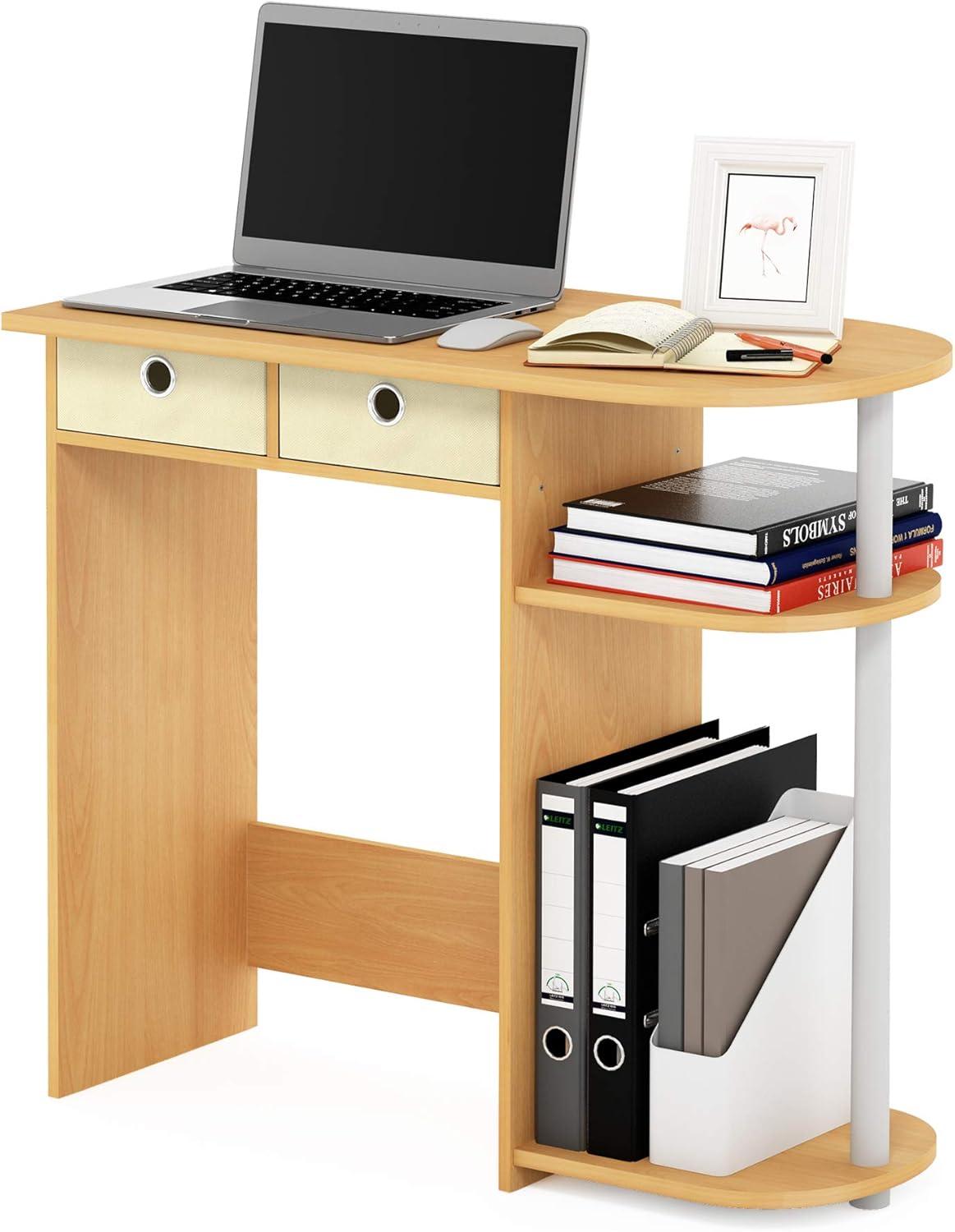 Beech and Ivory Compact Computer Desk with Drawers