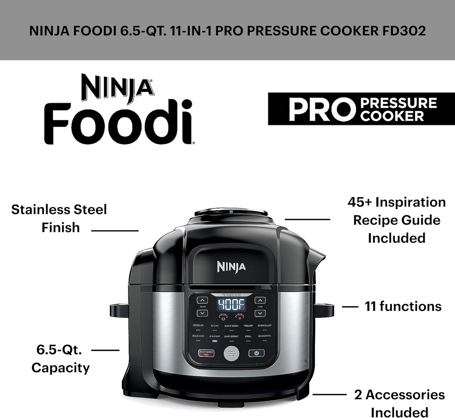 Ninja Foodi Black and Stainless Steel 6.5-Qt 11-in-1 Pressure Cooker Air Fryer