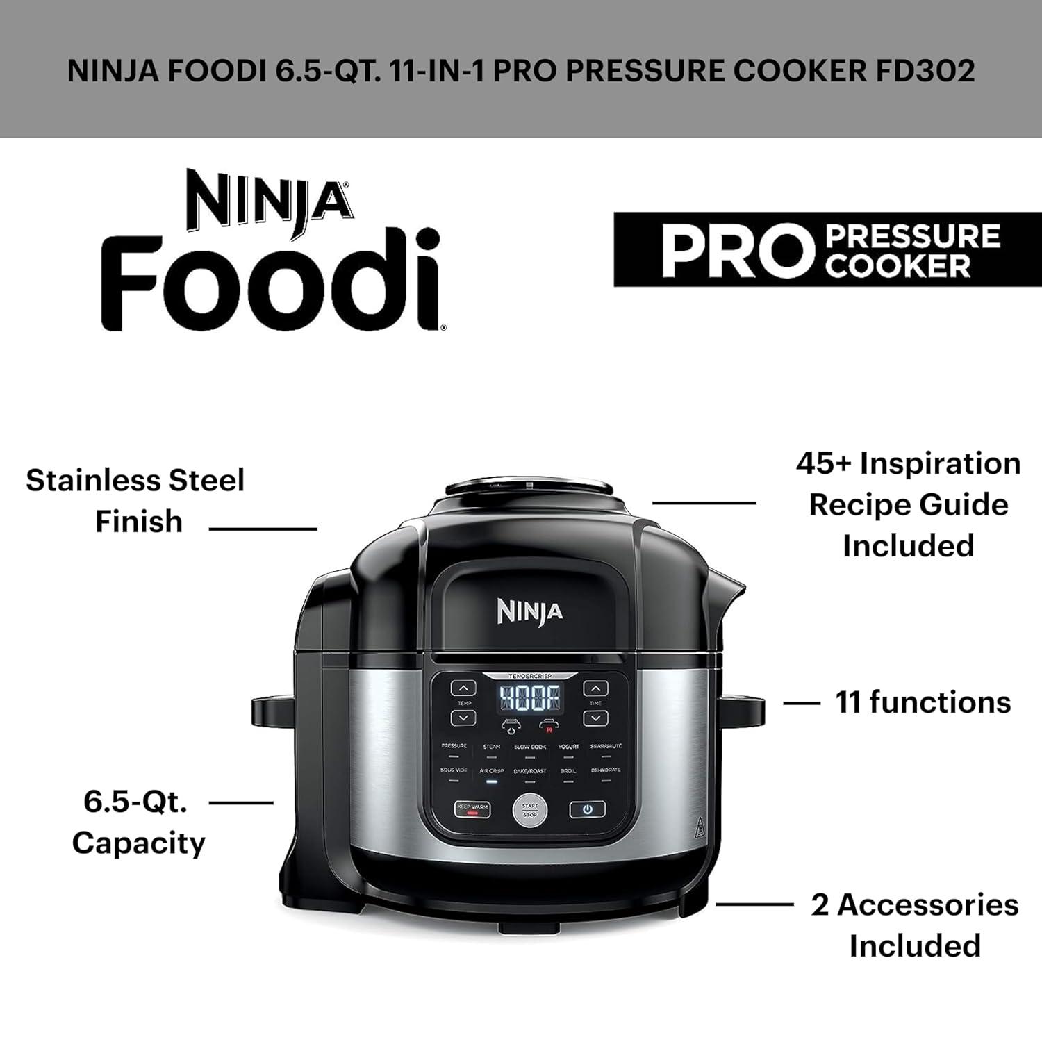 Ninja Foodi Black and Stainless Steel 6.5-Qt 11-in-1 Pressure Cooker Air Fryer