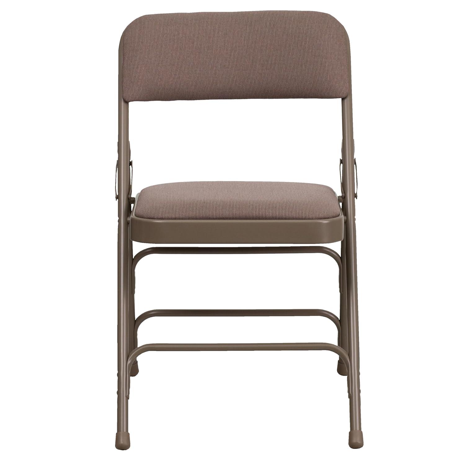 Emma and Oliver 2 Pack Curved Triple Braced Beige Fabric Metal Folding Chair