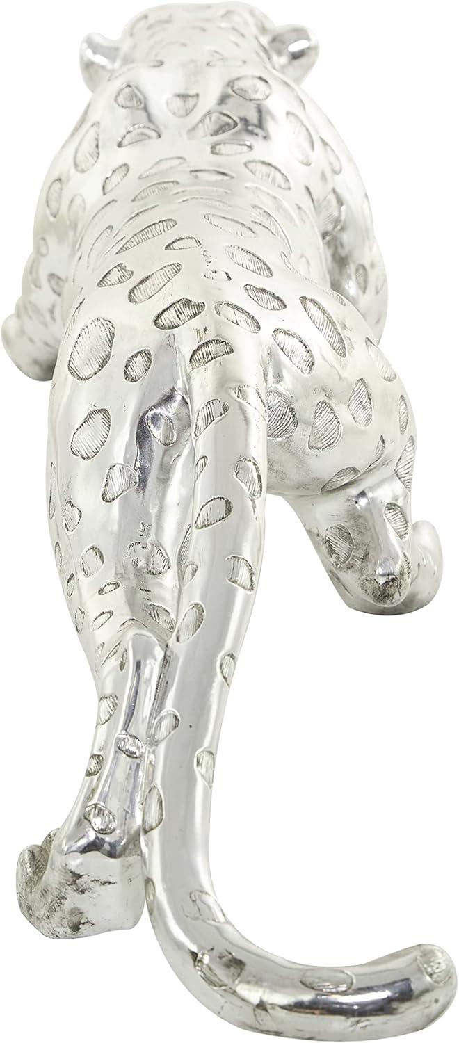 Silver Resin Leopard Sculpture 48" Long Decorative Statue