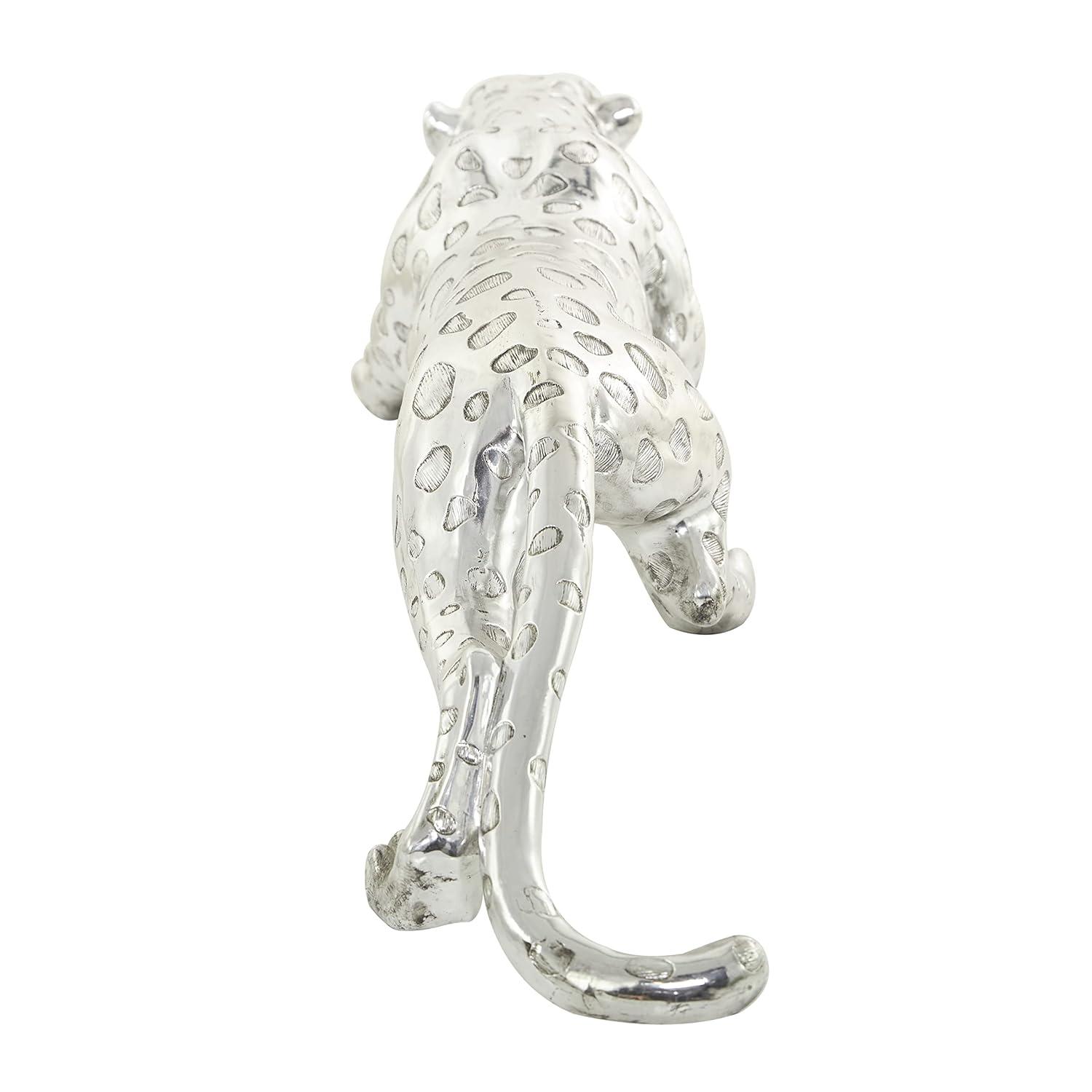 Deco 79 Polystone Leopard Decorative Sculpture Home Decor Statue, Accent Figurine 48" x 11" x 12", Silver