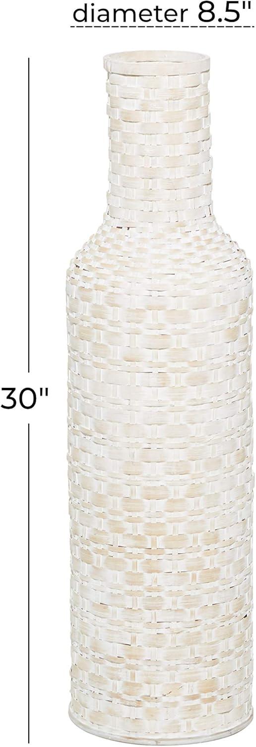 Studio 350 Intricately Woven Tall Bamboo Wood Floor Vase - White or Brown Brown - 9"W, 39"H