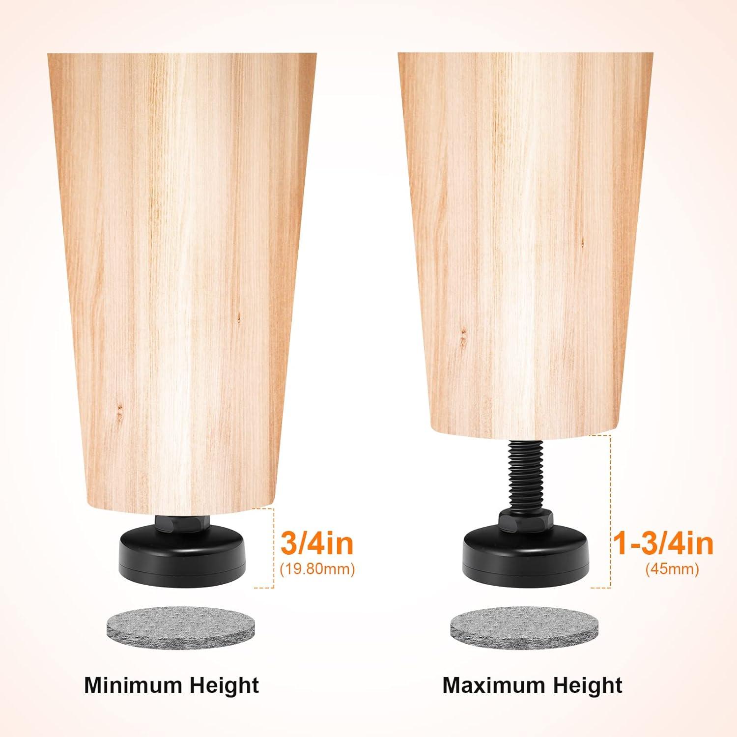 Leveling Feet, Adjustable Furniture Levelers for Furniture Leg Levelers, Table Chairs Cabinets Sofa Raiser, Heavy Duty Support 2640LBs, T- Nut Kit 3/8”-16 Thread, Large Base (8 Set, Black)