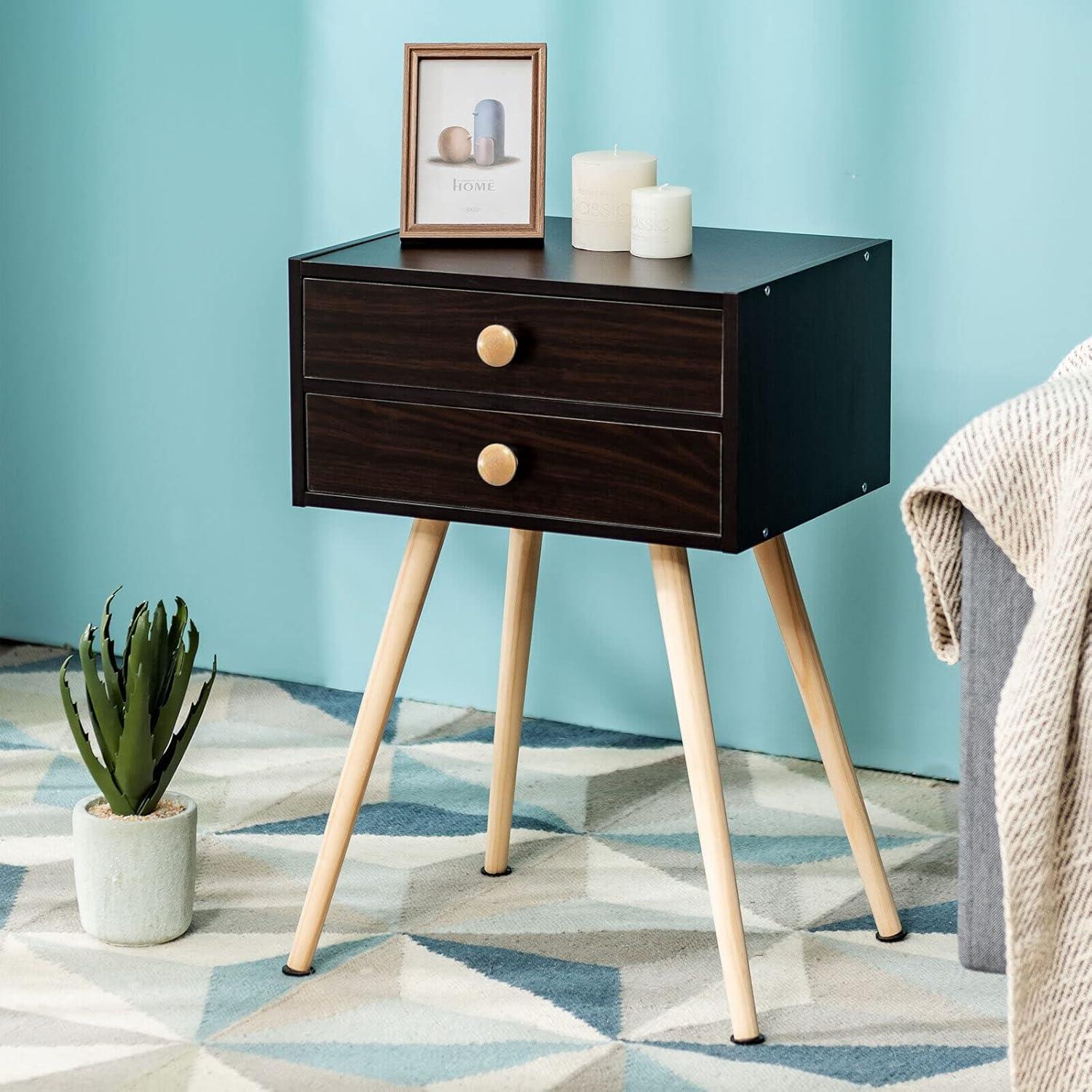 Nightstand W/2 Drawers For Bedroom Living Room Small Spaces Modern Home Furniture Simple Natural Legs Storage End Side Tables (1, Natural)