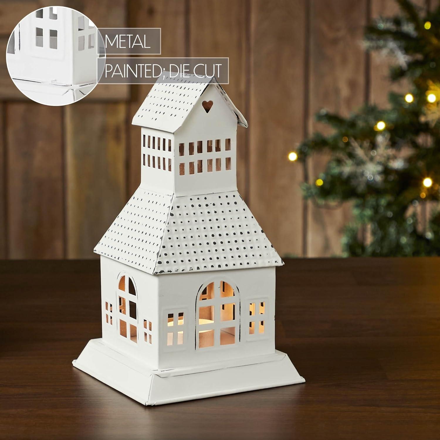VHC Brands Festive Finds Tealight Holder Metal Village House A 9.5x5.5x5.5