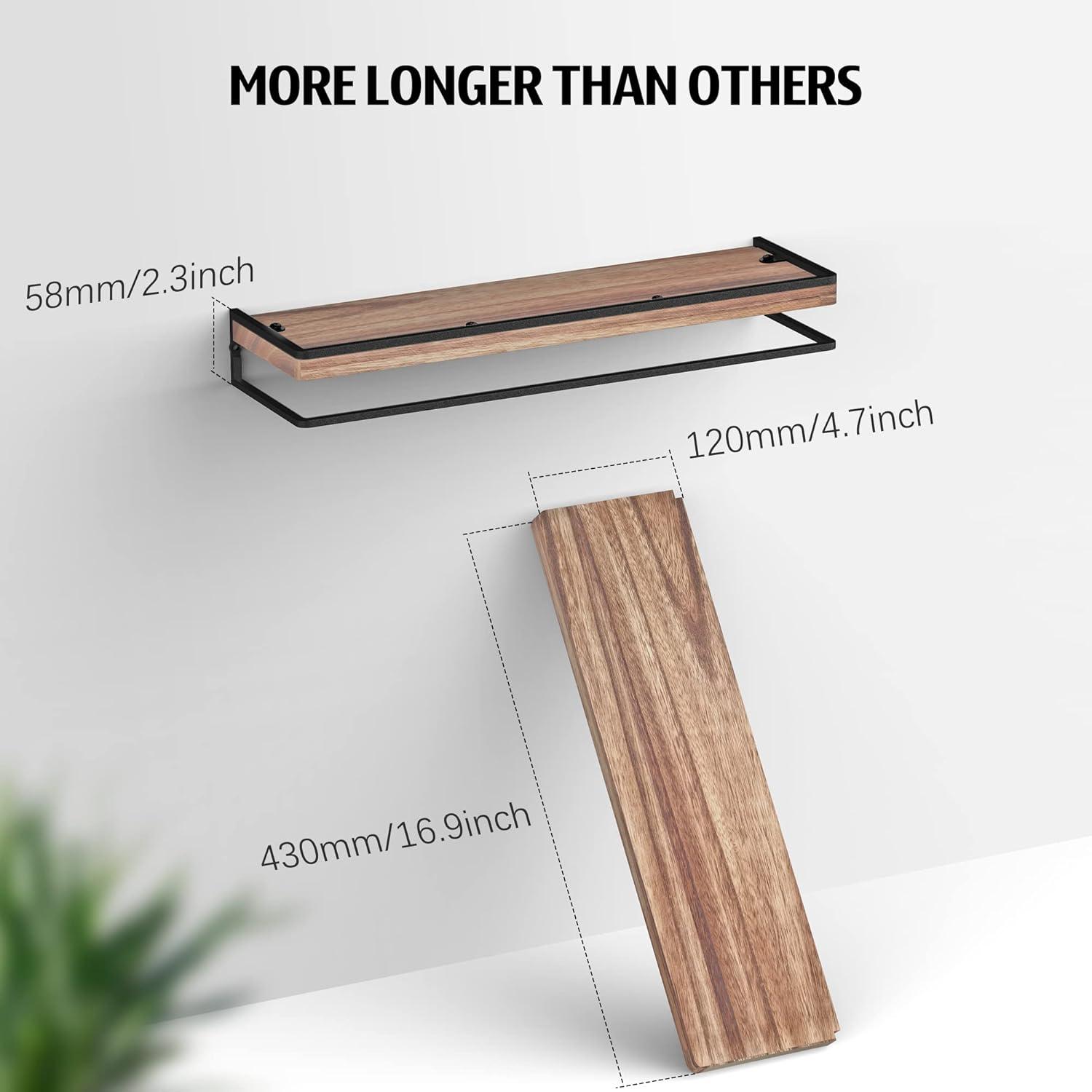 Floating Shelves Wall Mounted Set Of 2, Rustic Wood Wall Storage Shelves For Bedroom,Living Room,Bathroom, Kitchen