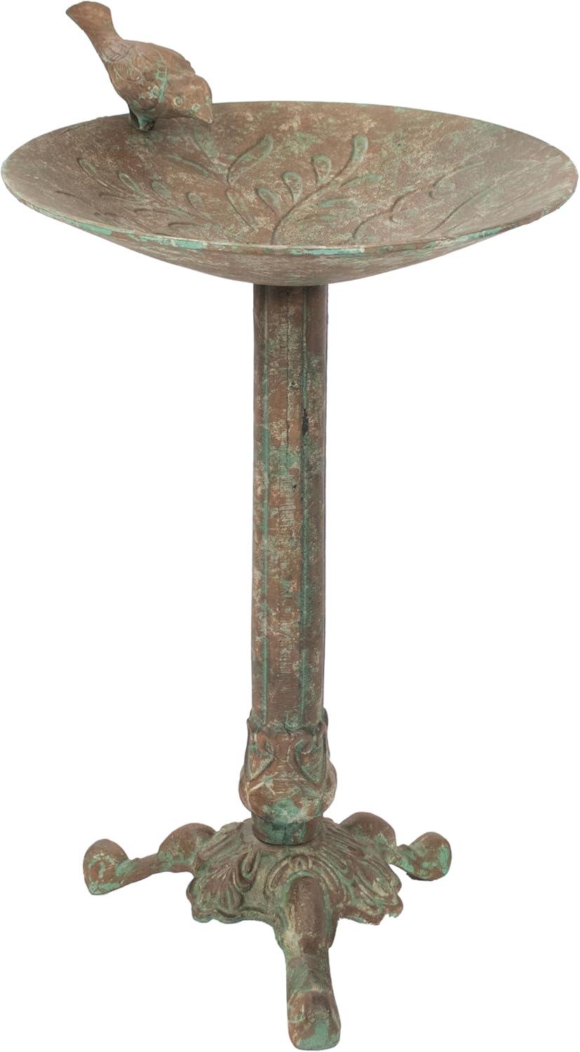 SunnyDaze Decor Ivy and Sage Freestanding Cast Aluminum Outdoor Bird Bath - Rustic Patina