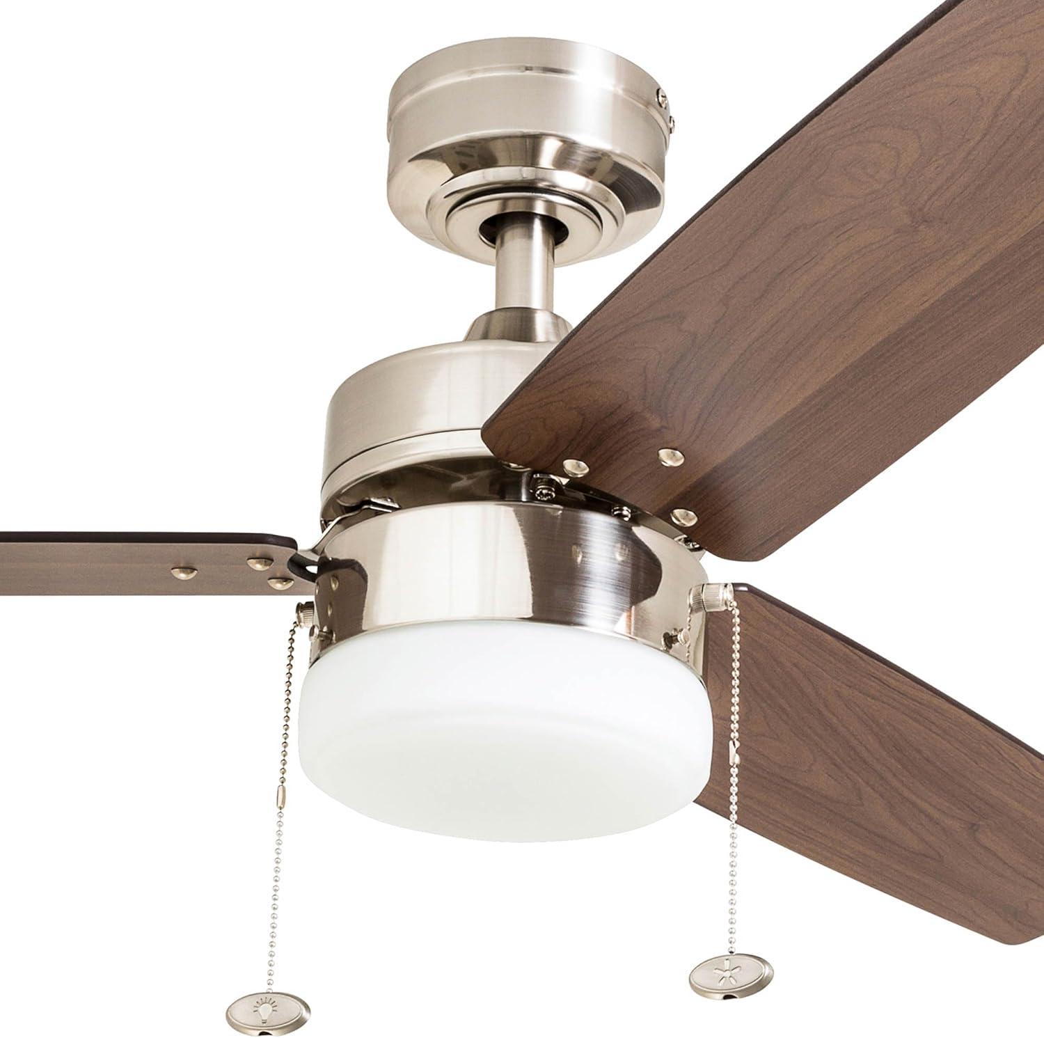 Prominence Home Reston 42-in Brushed Nickel with Burnt Oak/Chocolate Maple Blades Ceiling Fan With Light ( 3 -Blade )