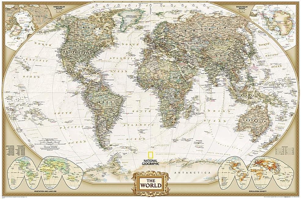 National Geographic Antique-Style World Map Poster 36 x 24 Inch