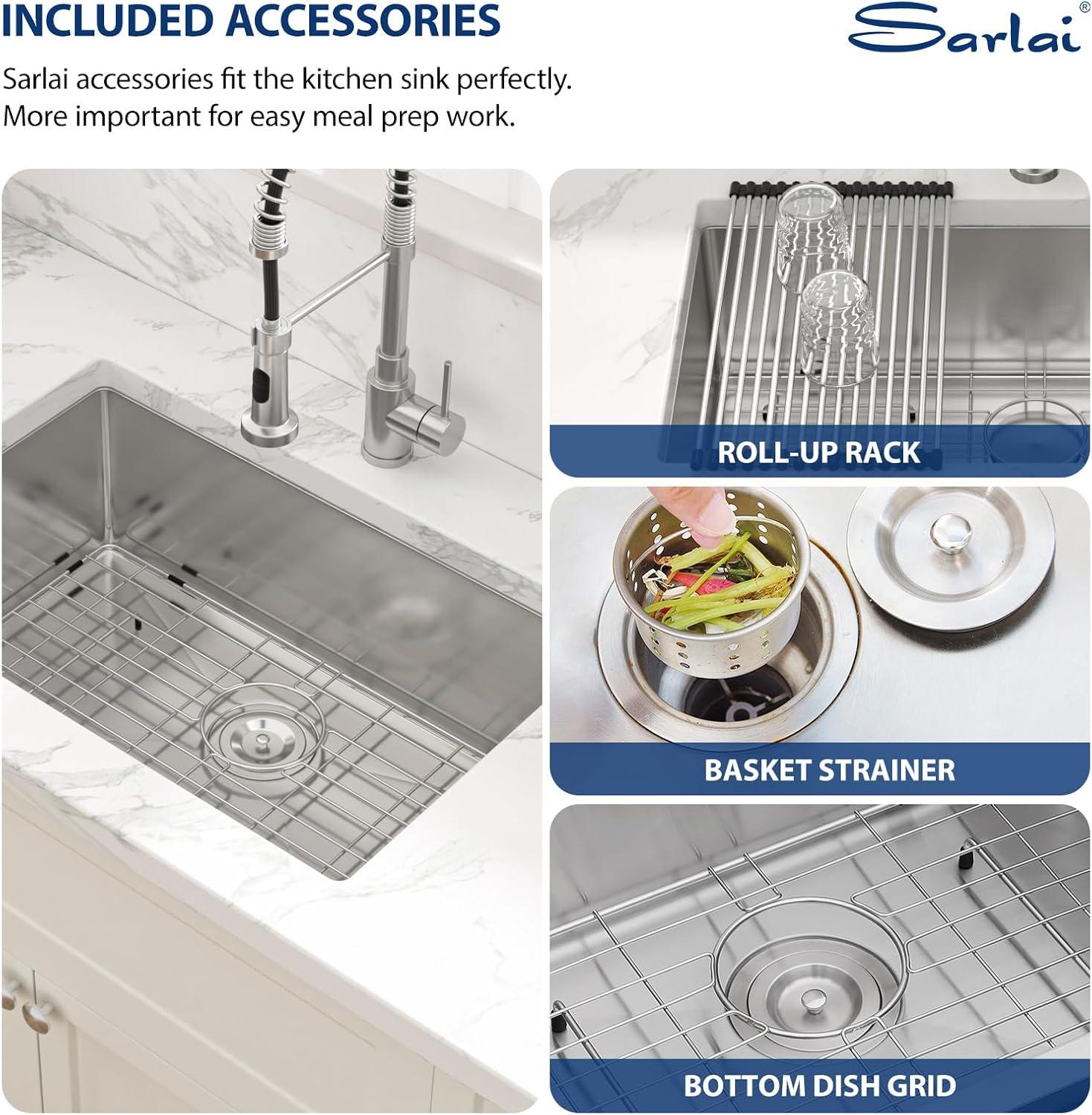 Sarlai 28'' L x 18" W Undermount Single Bowl Stainless Steel Kitchen Sink with Sink Grid and Basket Strainer SU2818R