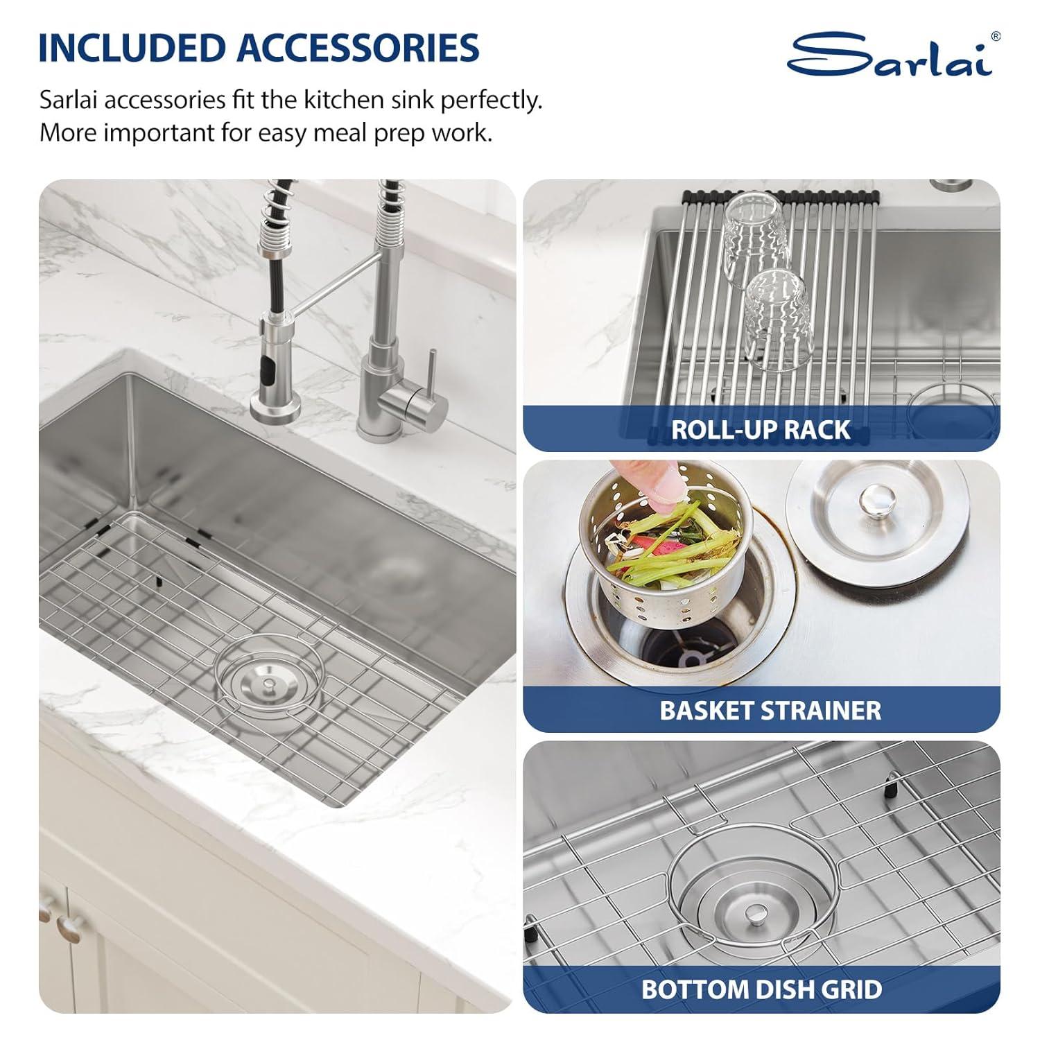 Sarlai 28'' L x 18" W Undermount Single Bowl Stainless Steel Kitchen Sink with Sink Grid and Basket Strainer SU2818R