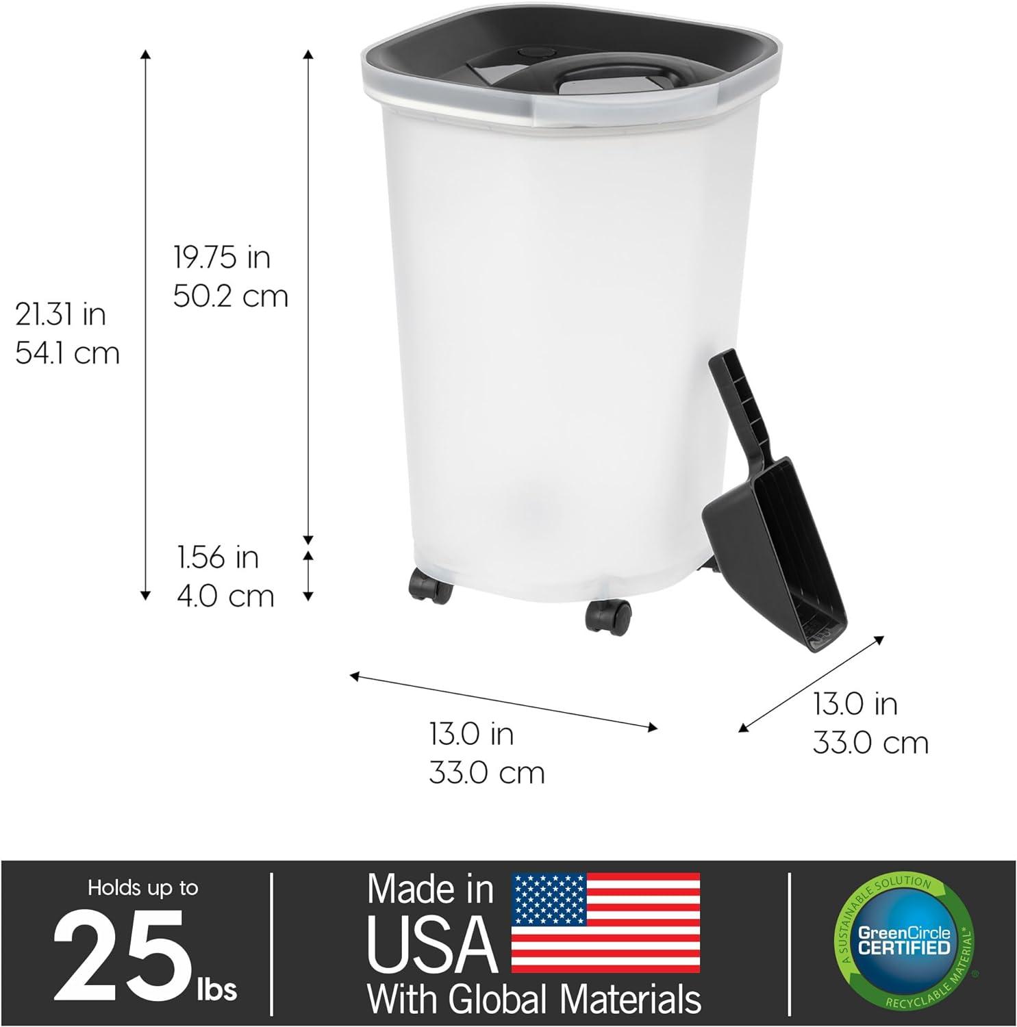 IRIS USA 25Lb/30Qt WeatherPro Airtight Pet Food Storage Container with Scoop and Casters, Dog Cat Bird