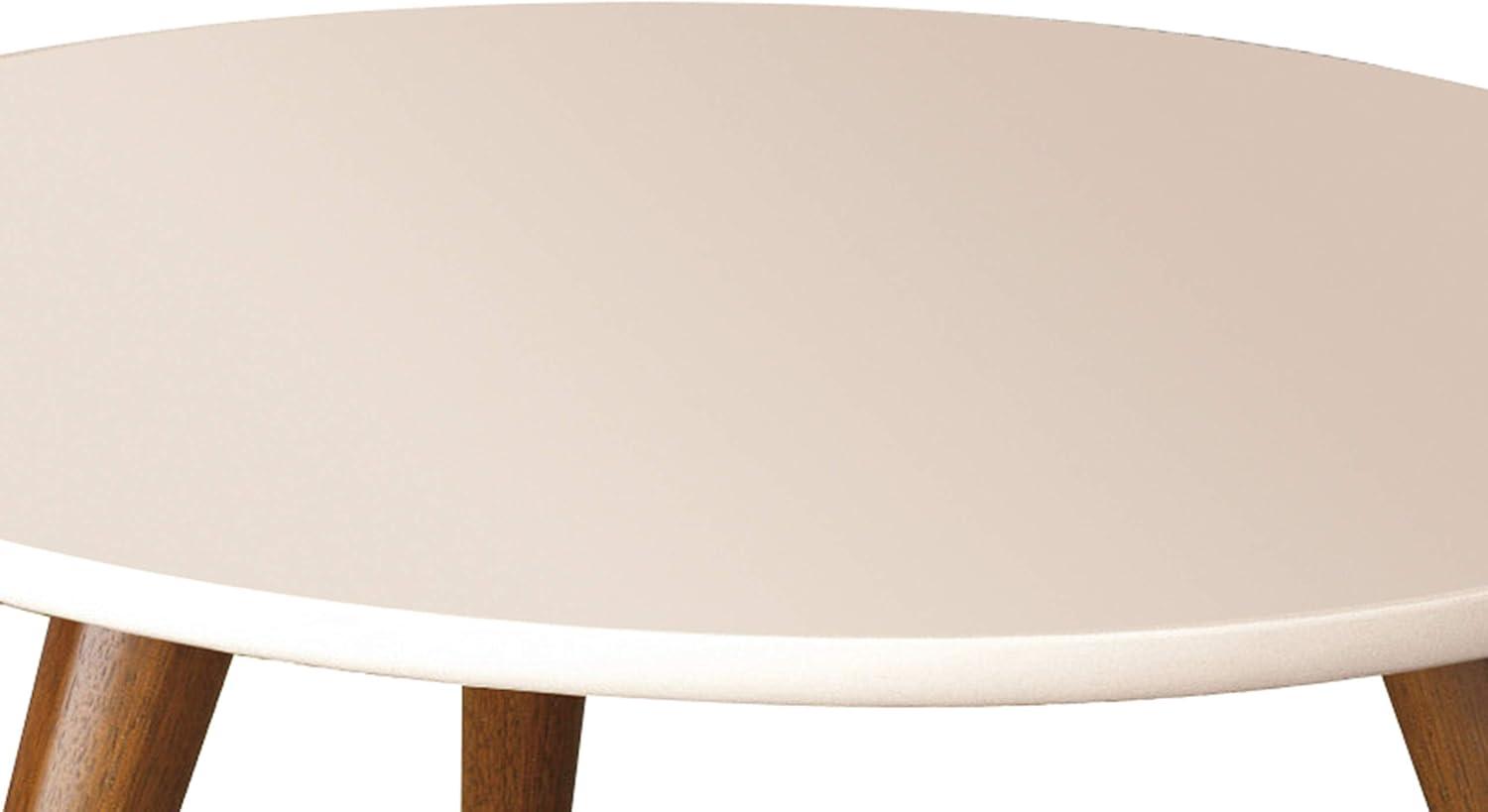 The Urban Port 24" Modern Coffee Table Round Off White Top Tapered Brown Mango Wood Legs Brown/White