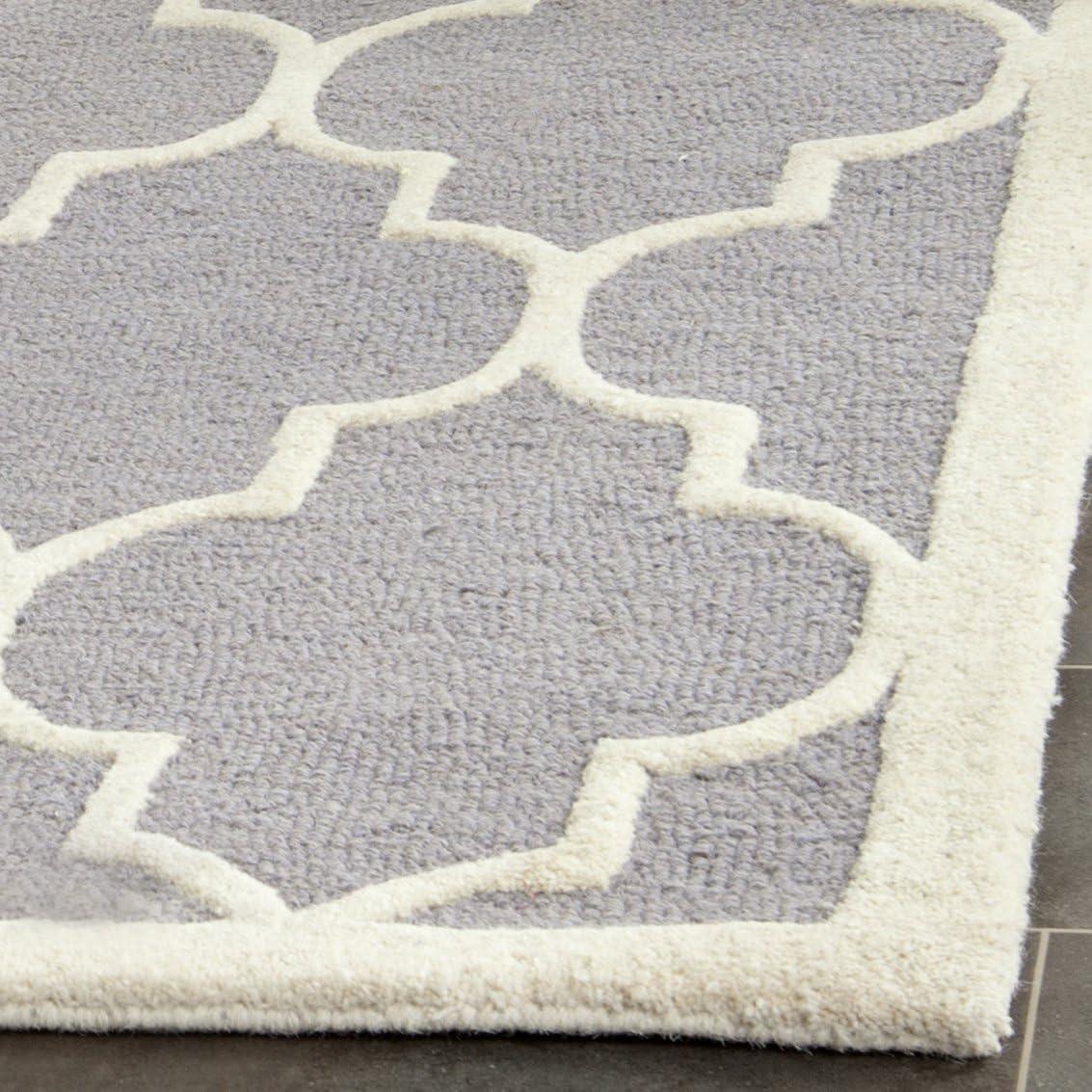 SAFAVIEH Cambridge Kevin Geometric Wool Area Rug, Silver/Ivory, 8' x 10'