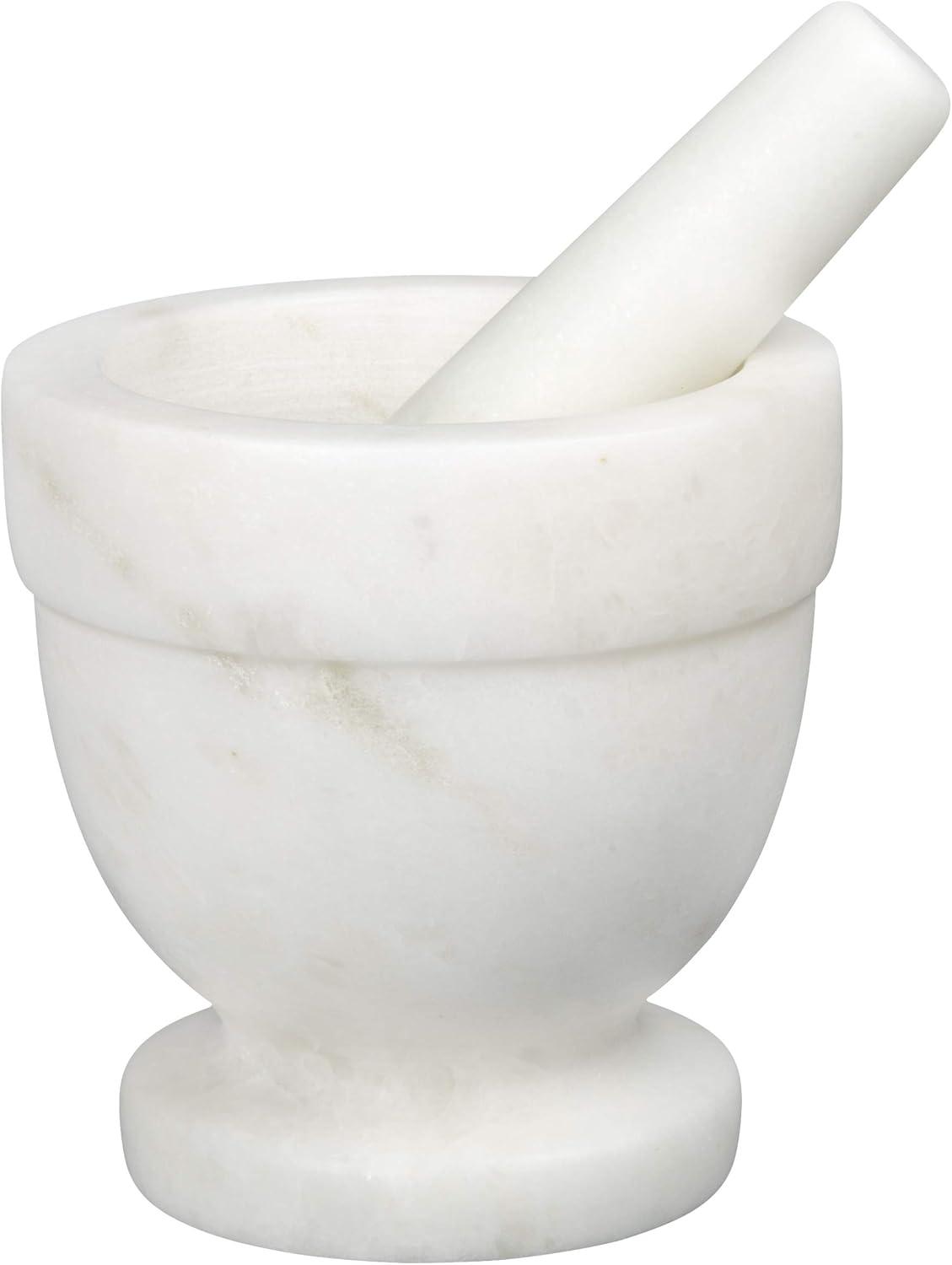 Creative Home Genuine Natural White Marble Mortar and Pestle Set, 4" x 4"