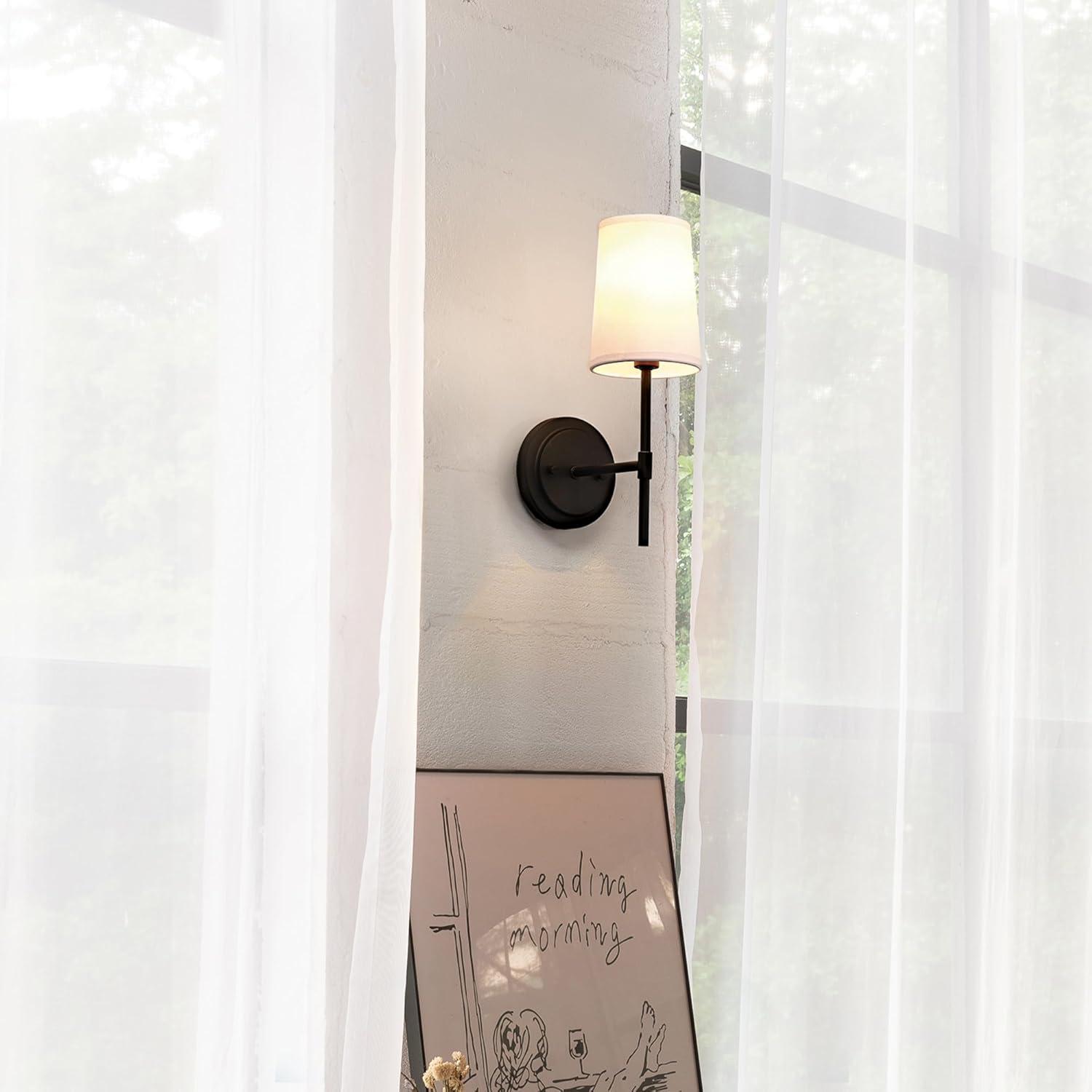 1-Light Clarissa Wall Sconce Matte Black with Fabric Shade White - Globe Electric: ETL Listed, Linen Shade, Metal Body