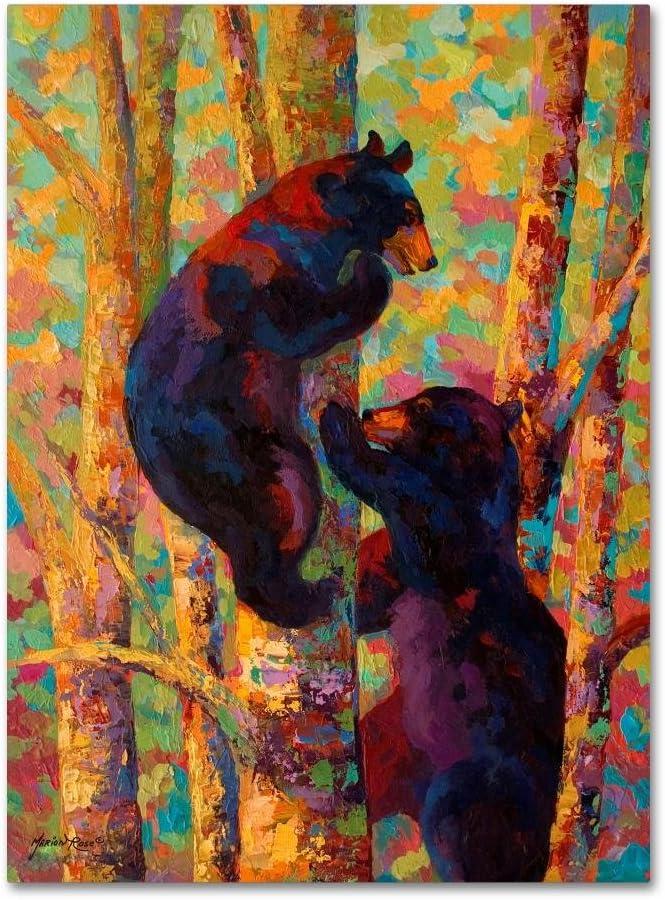 Vibrant Bears Climbing Tree 18x24 Canvas Art