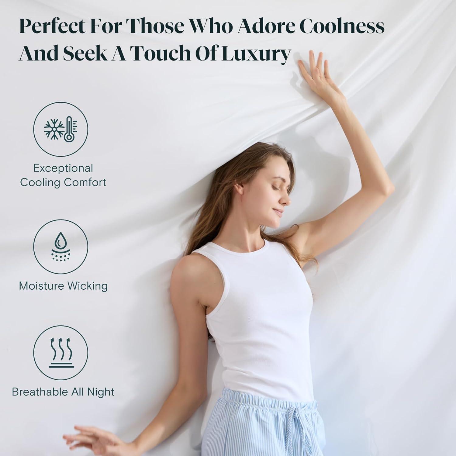 LuxClub 4 PC Twin Size White Sheet Set, 100% Organic Bamboo Viscose, Deep Pockets up to 16", Soft & Breathable Hotel Luxury Bedding Sheets