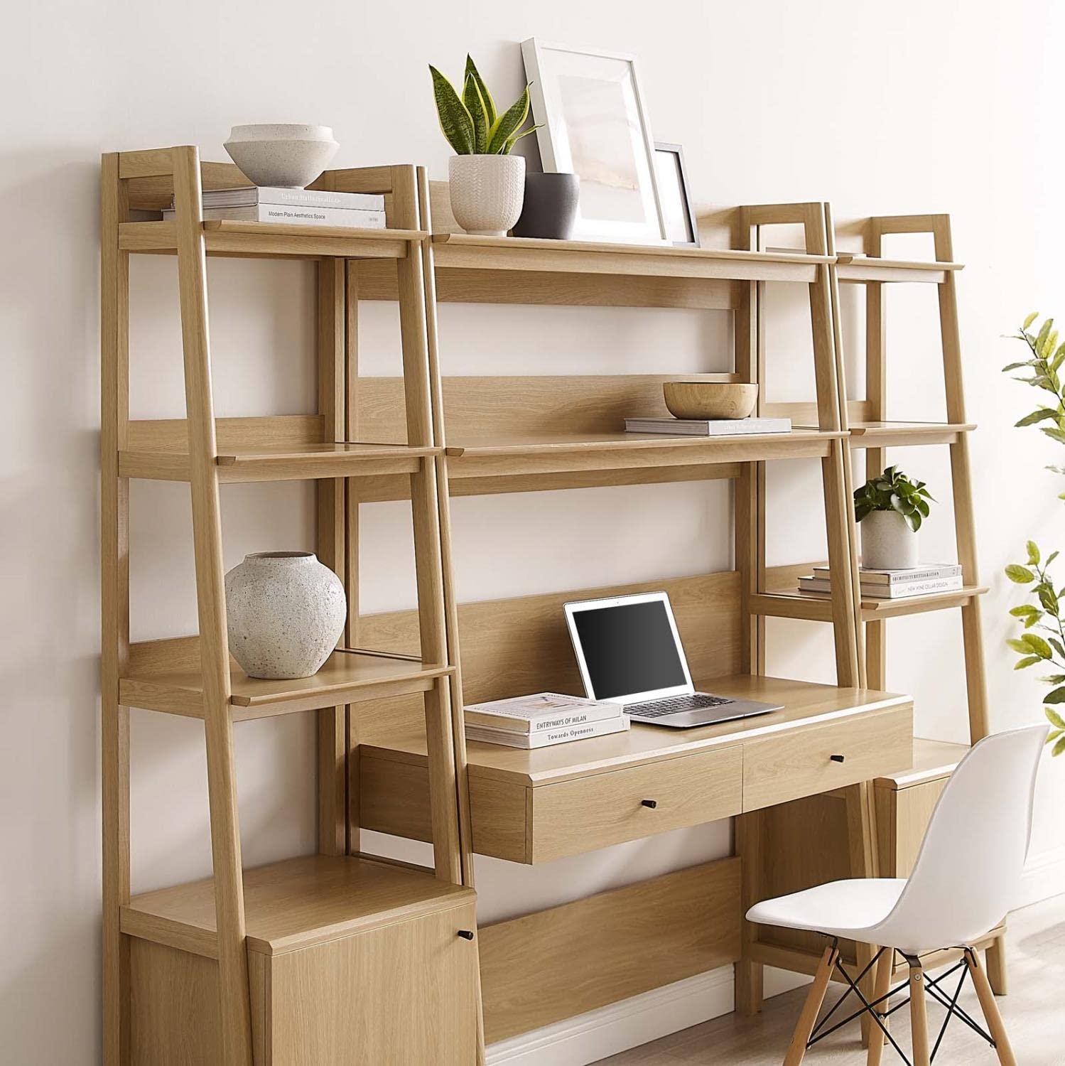 Modway Modway Bixby 3-Piece Wood Office Desk and Bookshelf