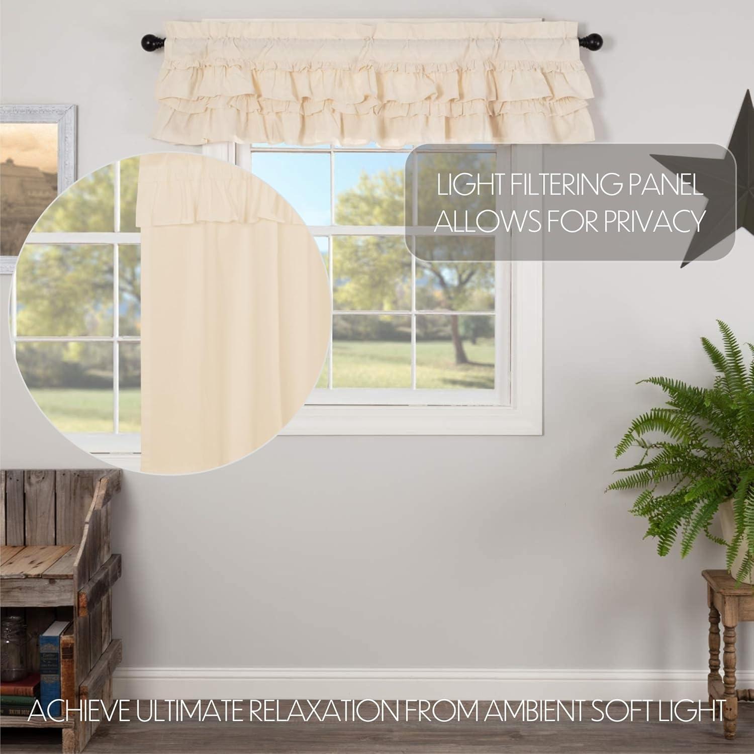 Unbleached Natural Muslin Ruffled Curtain Valance 16x60