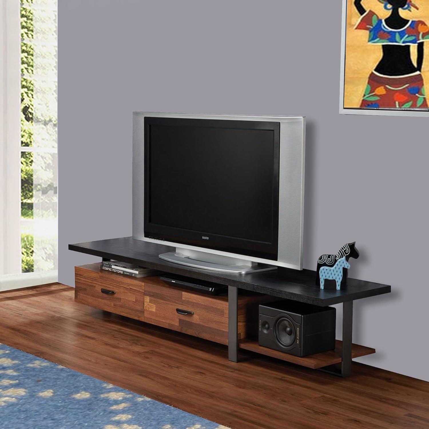 Benjara 67.3" 2-drawer Transitional Metal and Solid Wood TV Stand in Black