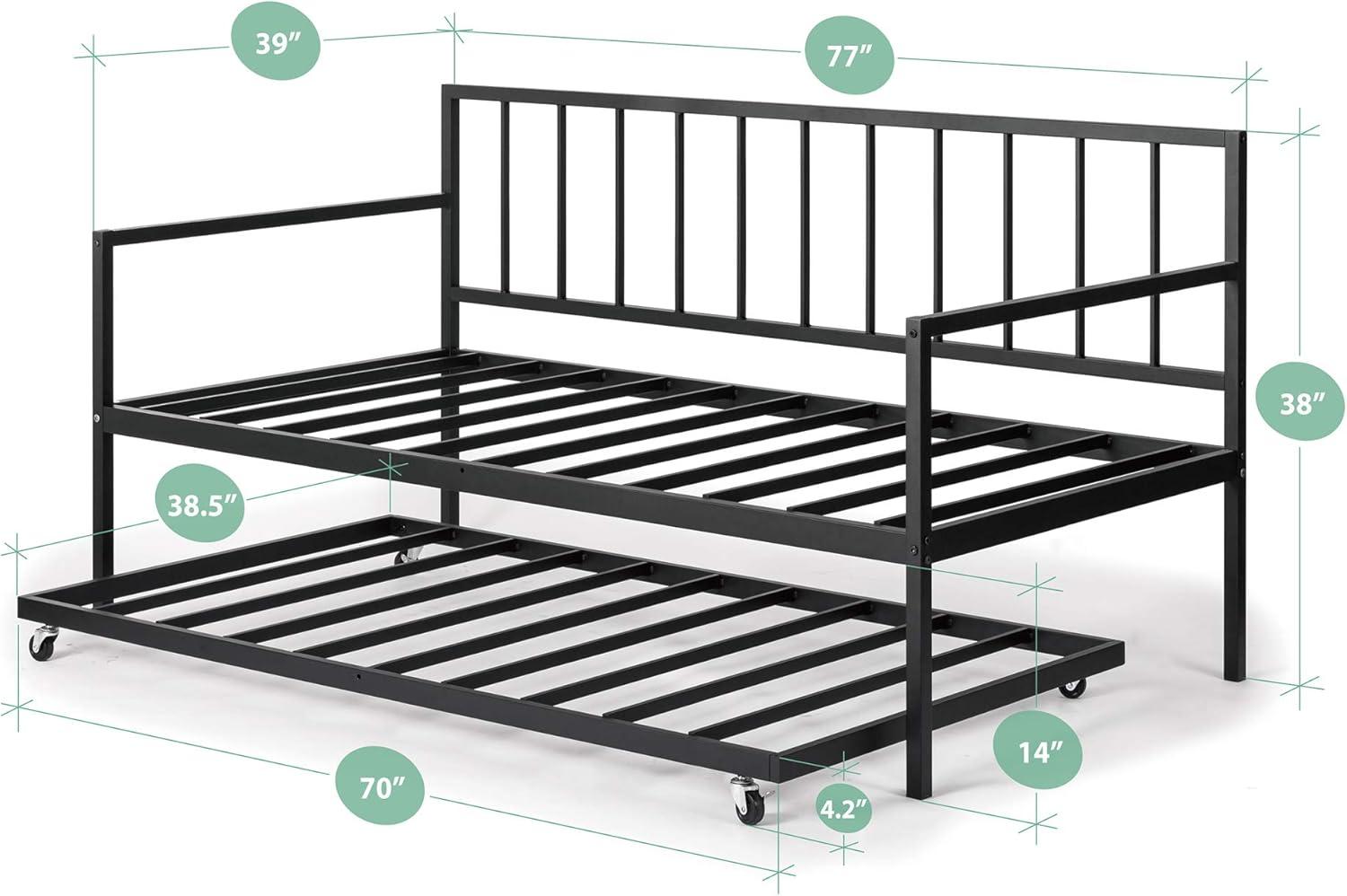 Black Metal Twin Daybed with Rollaway Trundle and Headboard