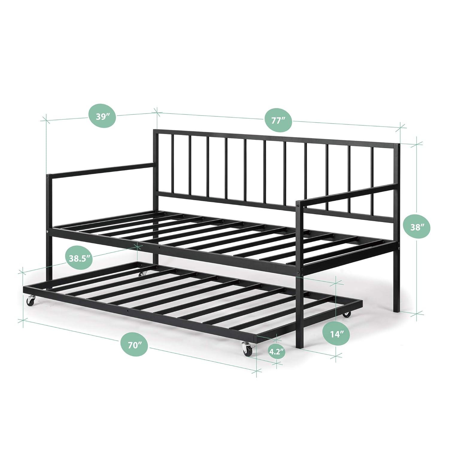 Black Metal Twin Daybed with Rollaway Trundle and Headboard