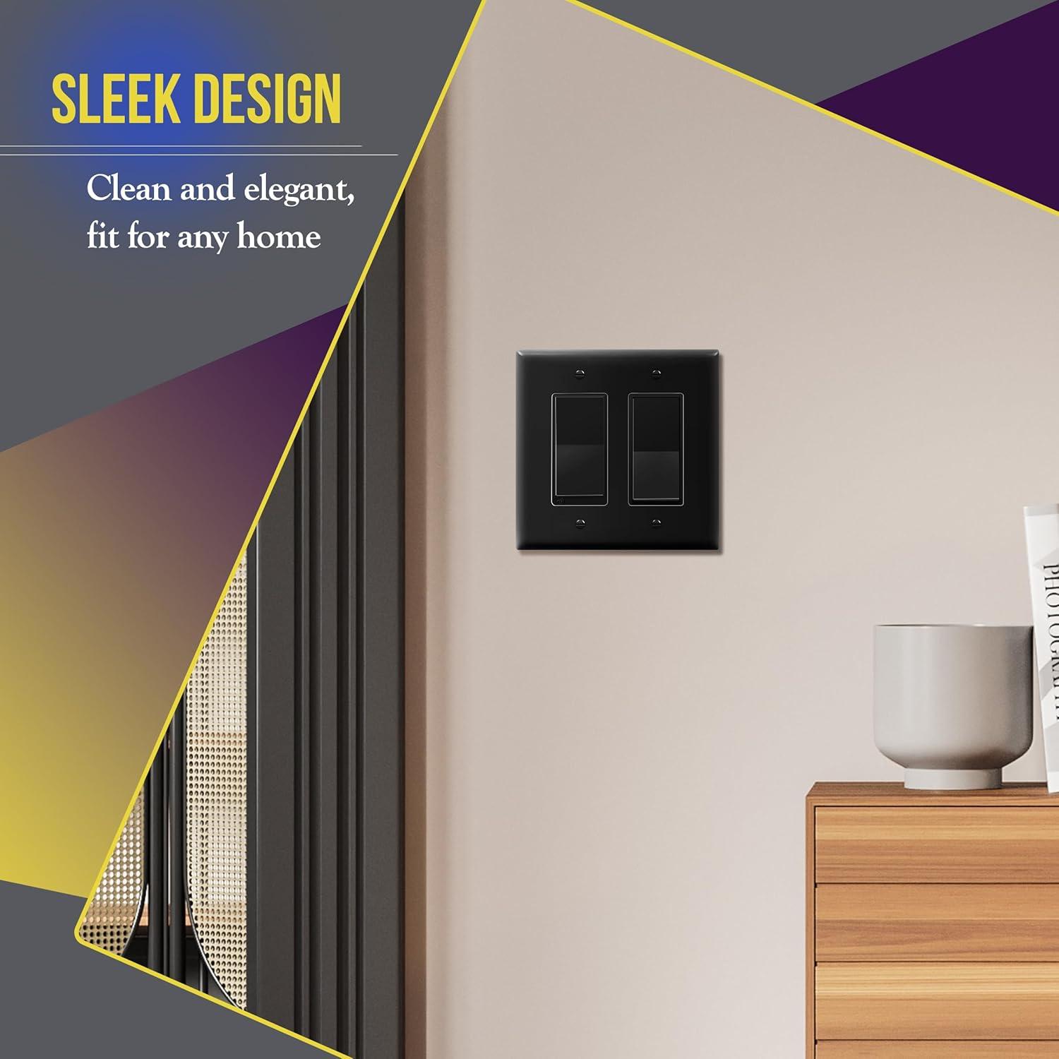 Black Gloss Polycarbonate 2-Gang Wall Plate