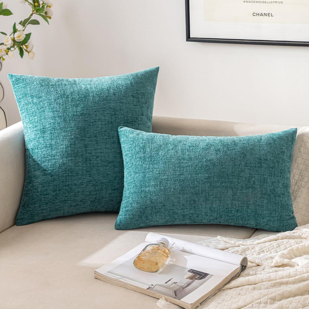 Teal Chenille 18x18 Euro Pillow Covers, Pack of 2