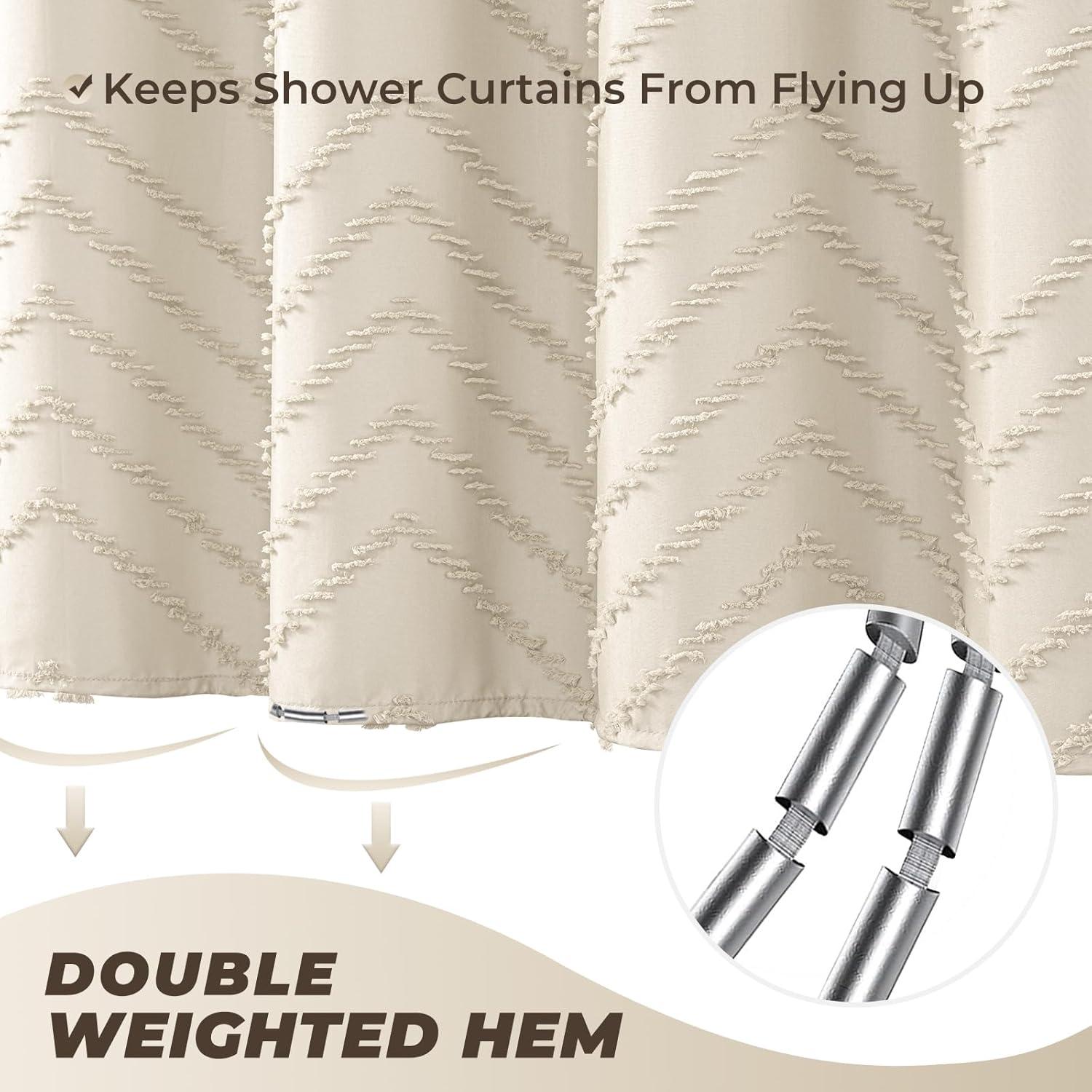 Beige Boho Shower Curtain 72 X 72 Modern Farmhouse Shower Curtain Bohemian Chic Tufted Chevron Textured Striped Minimalist Shower Curtain Woven Fabric Cute Beige/Cream Shower Curtain