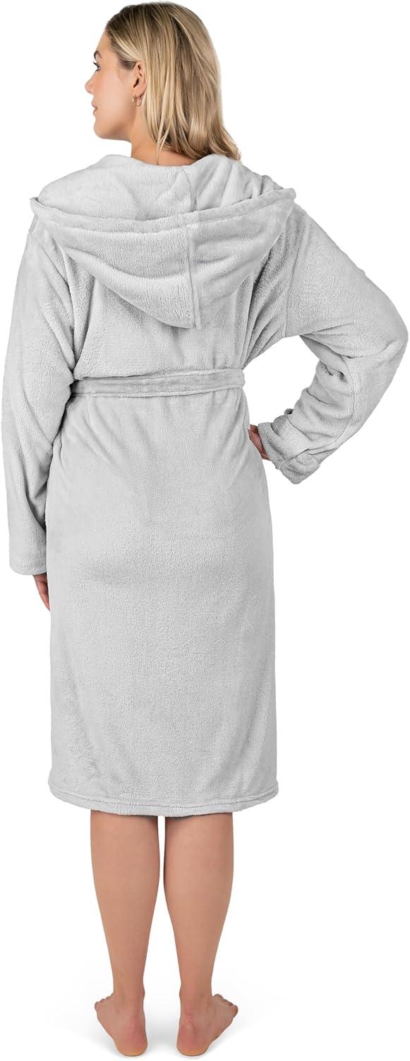 Light Gray Hooded Fleece Long Bathrobe with Belt