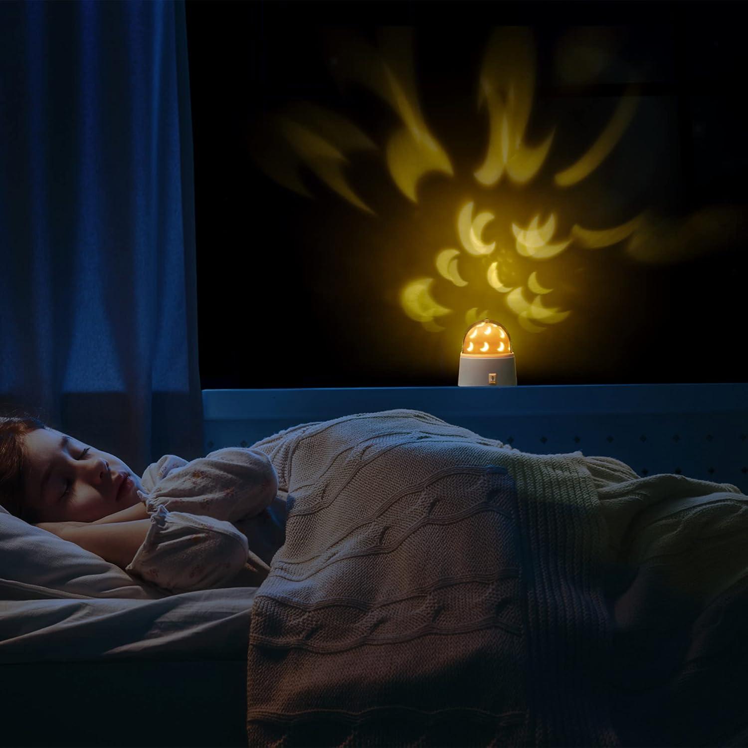 Globe Electric 13767 Rotating Projector Star and Moon LED Integrated Night Lights 2-Pack, 1x Star, 1x Moon, Battery Operated, 30 Min Timer, On/of Button, White Finish