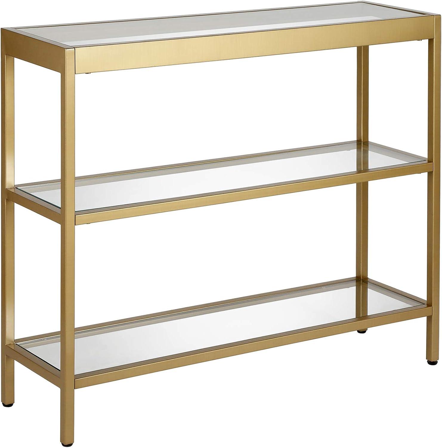 Evelyn&Zoe Alexis 36" Wide Rectangular Console Table, Brass