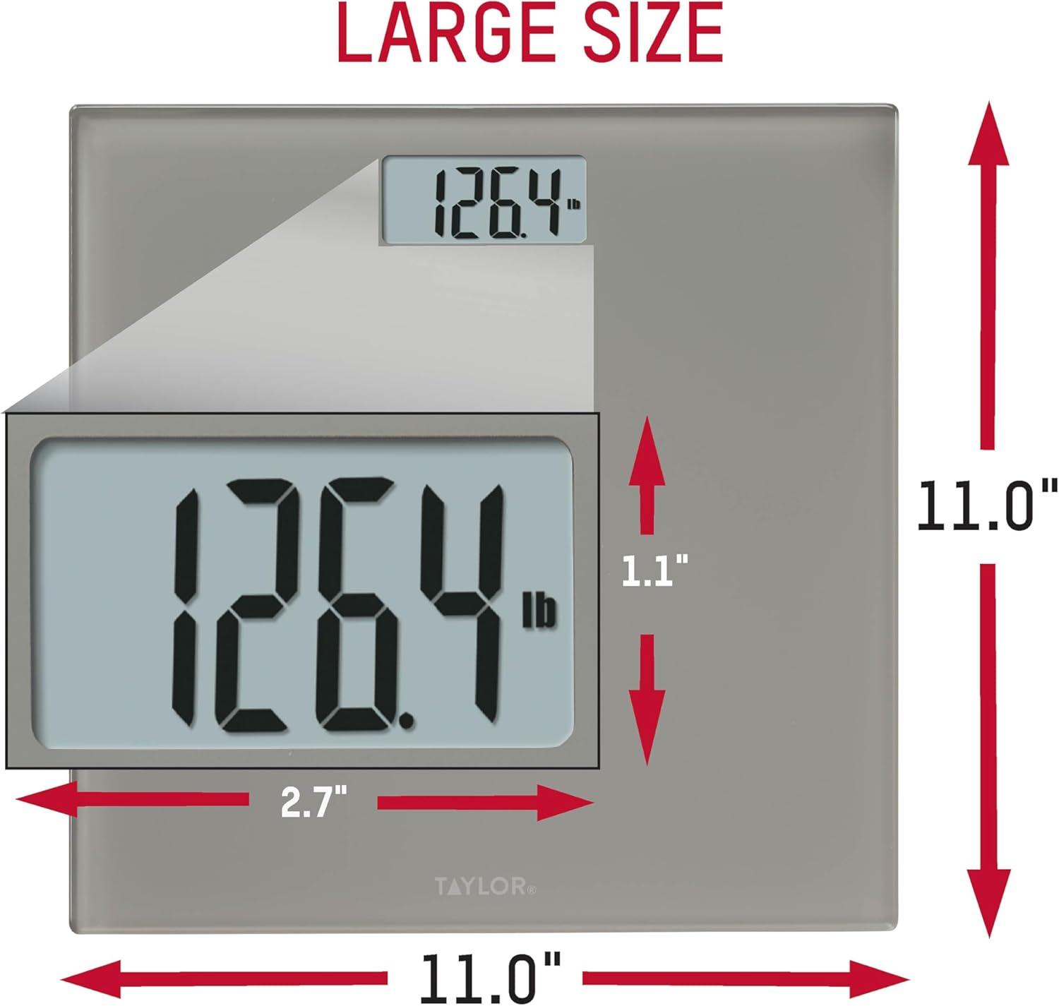 Taylor 11.0" x 11.0" Digital Glass Body Weight Scale Battery Powered, FSA HSA Eligible, 350 lb Capacity, Gray