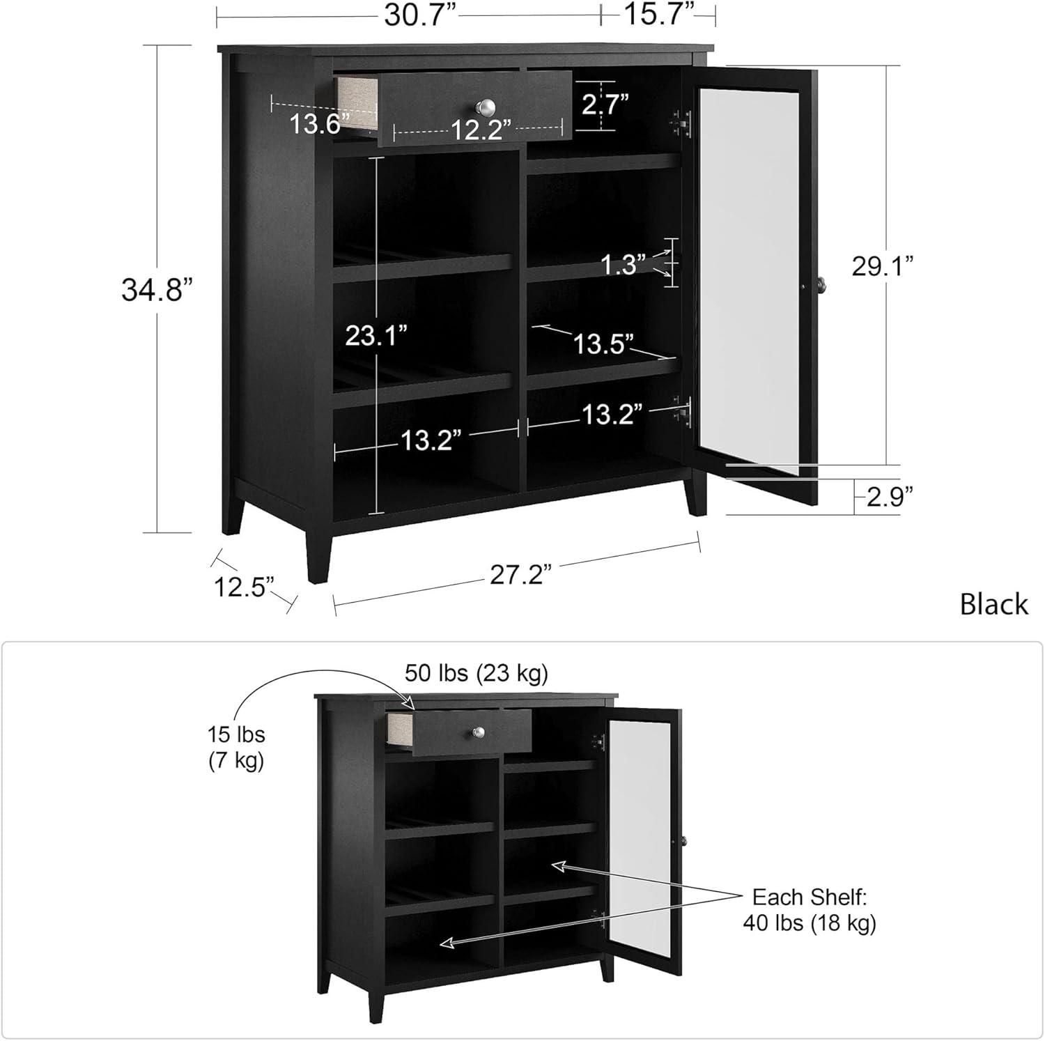 Tuxedo Black Painted MDF Bar Cabinet with Glass Door