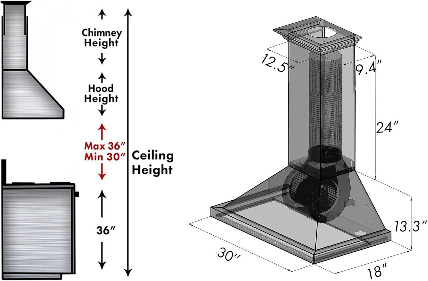 30" Wood 400 CFM Ducted Wall Mount Range Hood